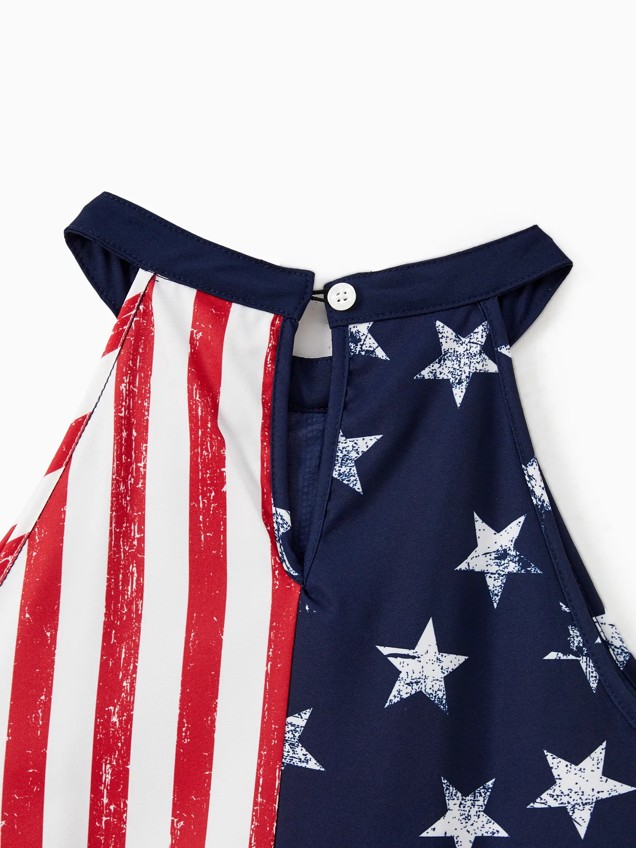 Independence Day Family Matching American Flag Print Shirt and High Neck Halter Sleeveless Belted Midi Dress Sets Color block big image 1