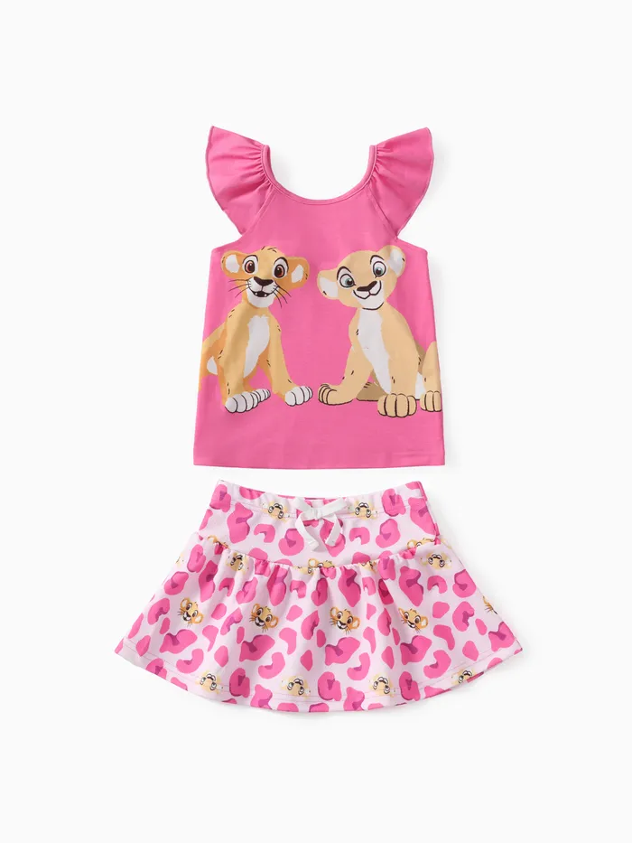 Disney Lion King Toddler Girls Simba 2pcs Naia™ Character Print Flutter-sleeve Top with Leopard Print Skirt Set