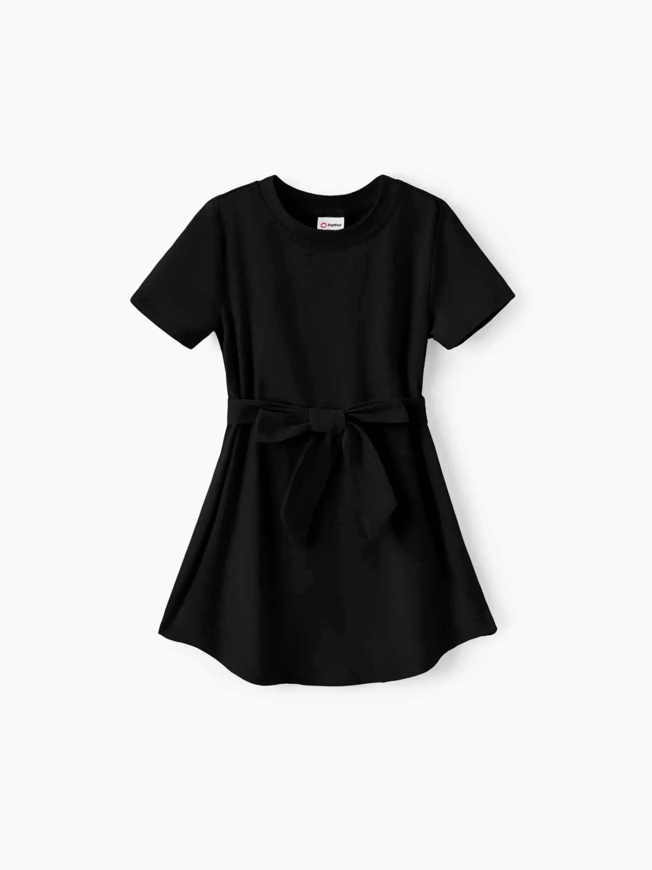 

Toddler Girl Solid Curved Hem Short-sleeve Belted Dress