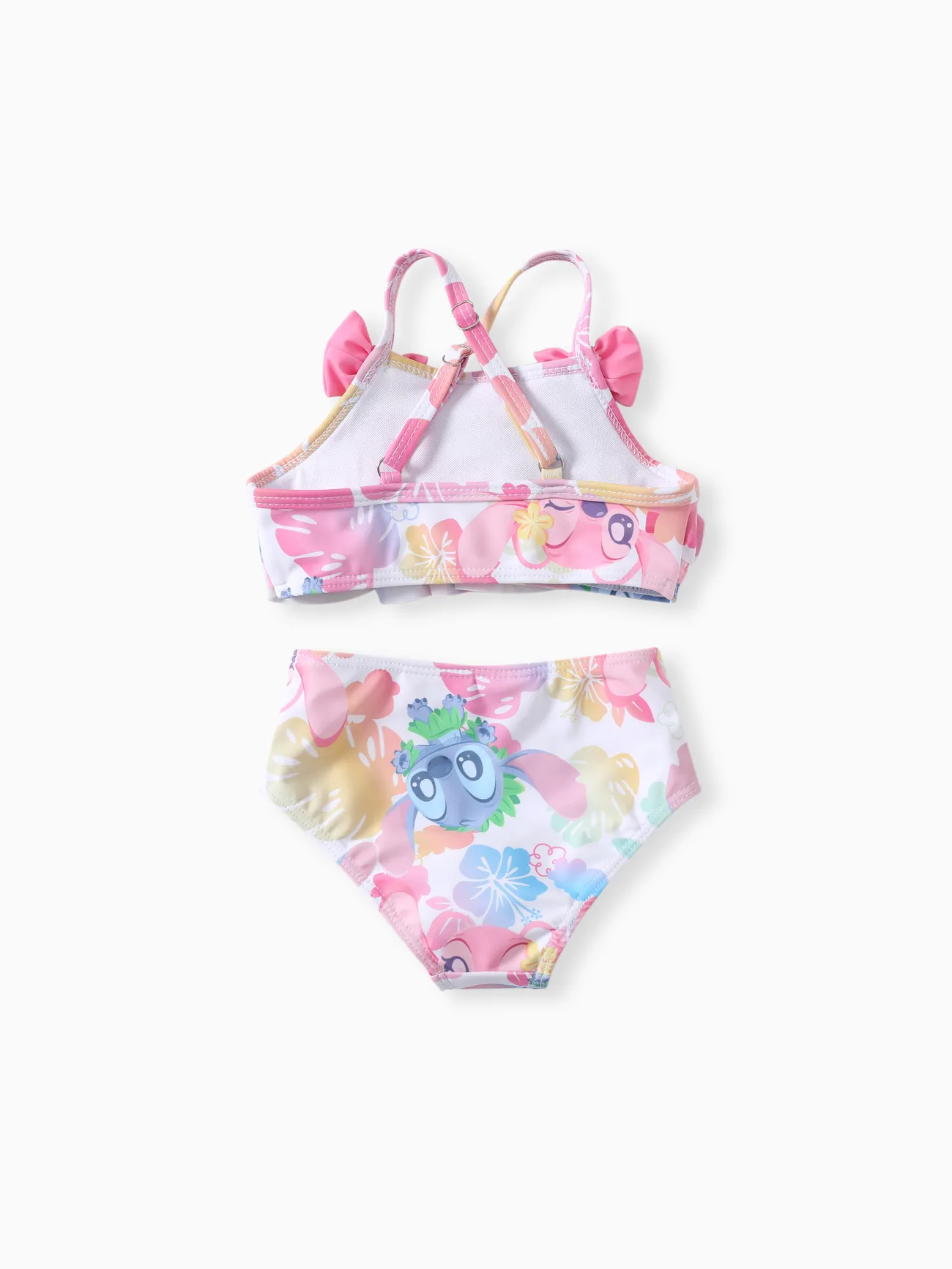 Disney Stitch Baby/Toddler Girls 2pcs Floral Character All-over Print Bow Ruffle Swimsuit Multi-color big image 1