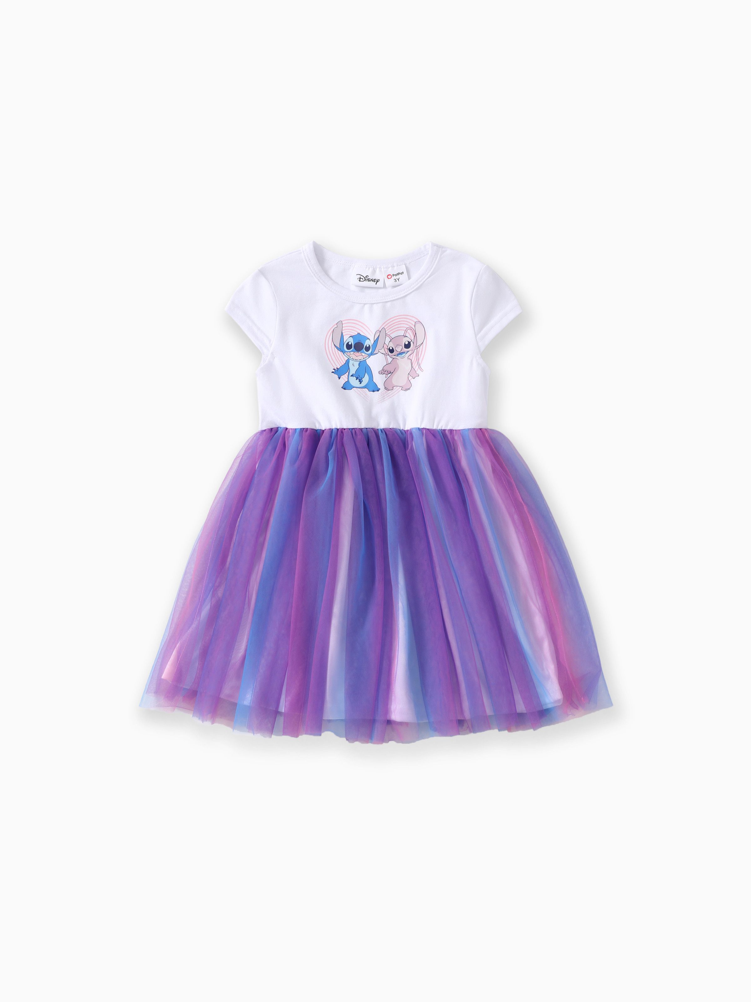

Disney Stitch Toddler Girls 1pc Naia™/Cotton Character Heart-shape Print Mesh Dress