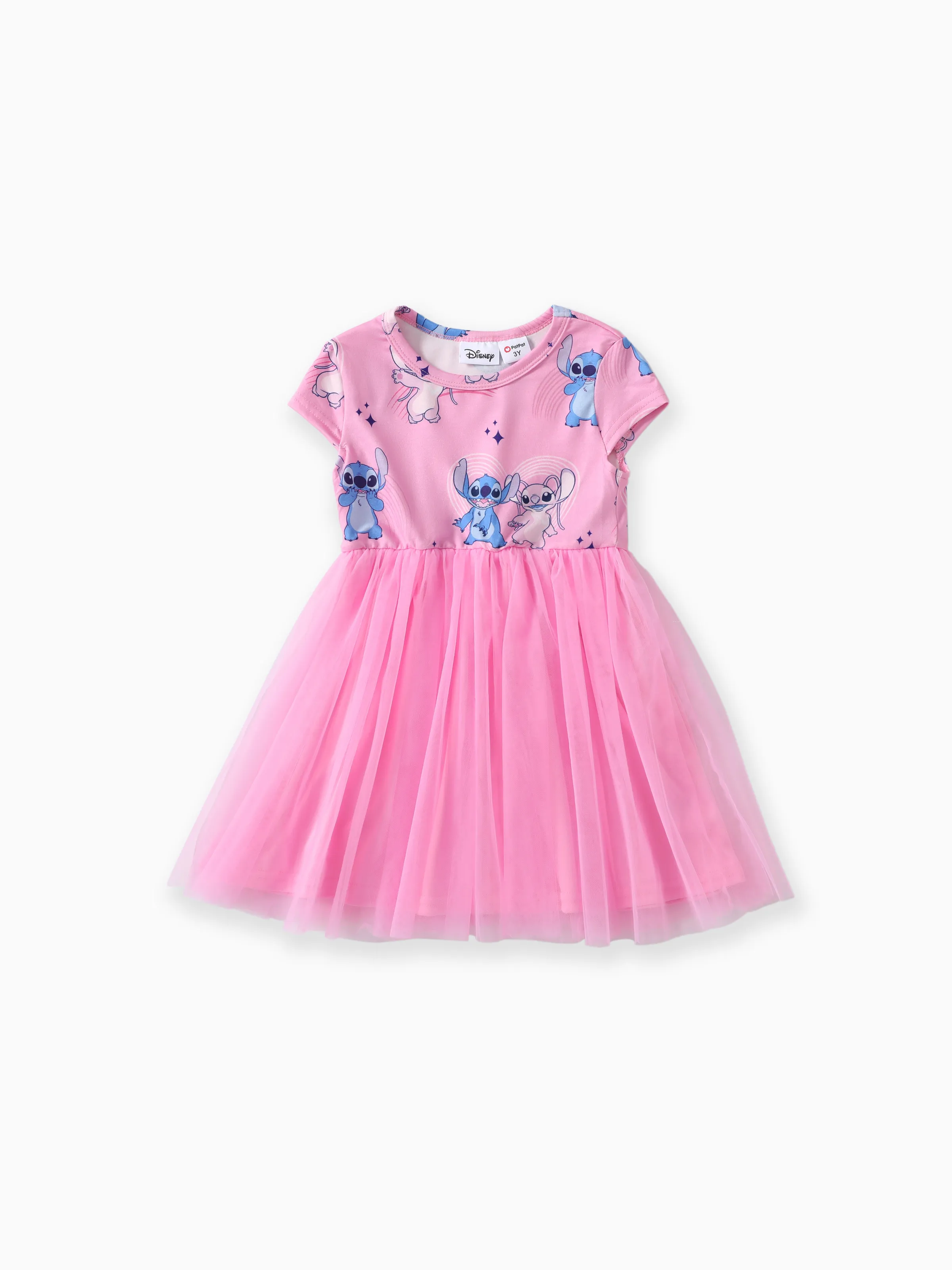 

Disney Stitch Toddler Girls 1pc Naia™/Cotton Character Heart-shape Print Mesh Dress