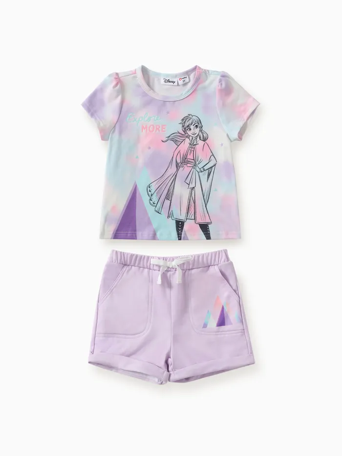 Disney Frozen Toddler Girls 2pcs Naia™ Tie-dye Gradiente Geometric Print T-shirt com Shorts Set 