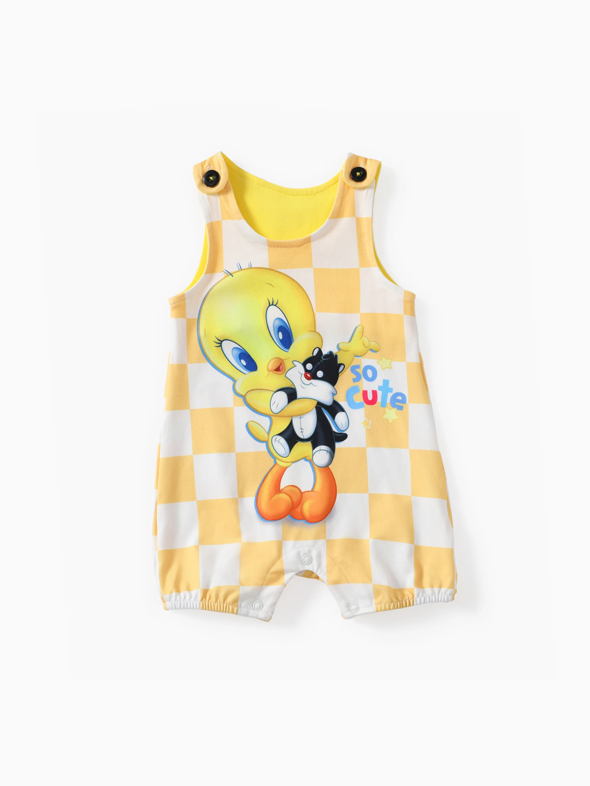 

Looney Tunes Baby Boys/Girls 1pc Grid/Houndstooth Character Print Sleeveless Romper