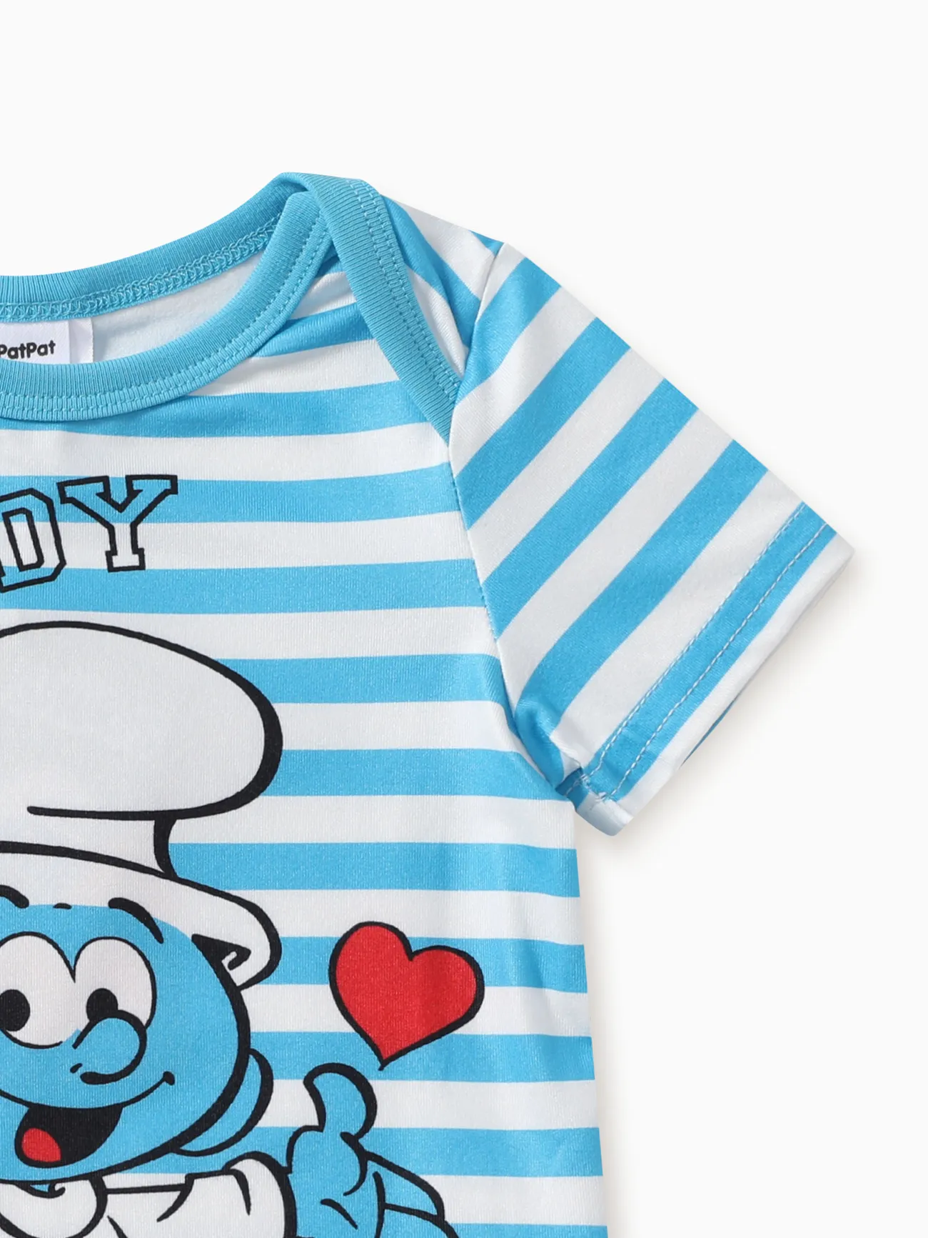 The Smurfs Baby Boys 1pc Cotton Character Stripe Print Short-sleeve Romper Blue big image 1