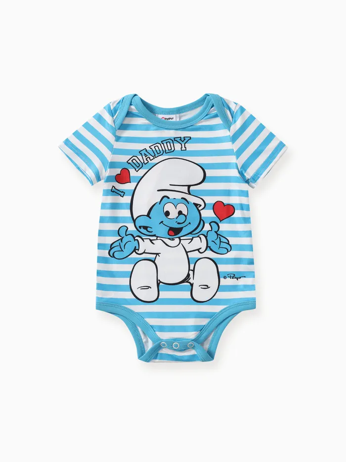 The Smurfs Baby Boys 1件棉質字元條紋印花短袖連體褲