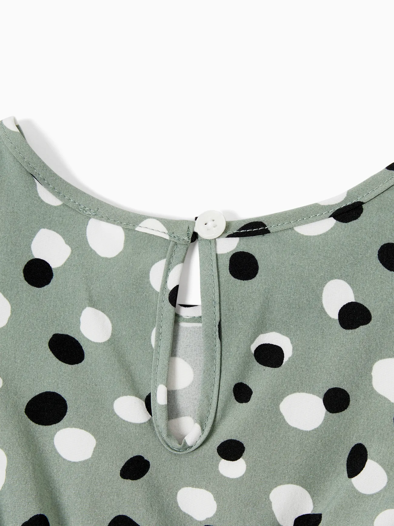 Family Matching Color Block Polo Shirt and Irregular Dot Pattern Halter Ruffle Hem Dress Sets GrayGreen big image 1