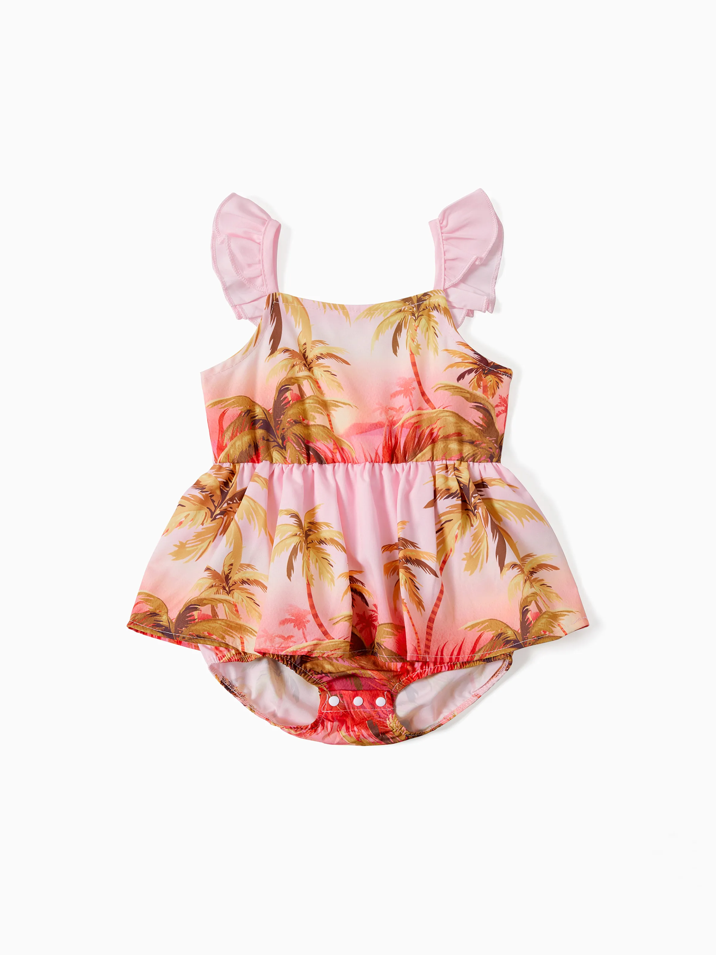 

Family Matching Beach Shirt and Pink Tropical Plant Floral V Neck Bow Side Dress Sets