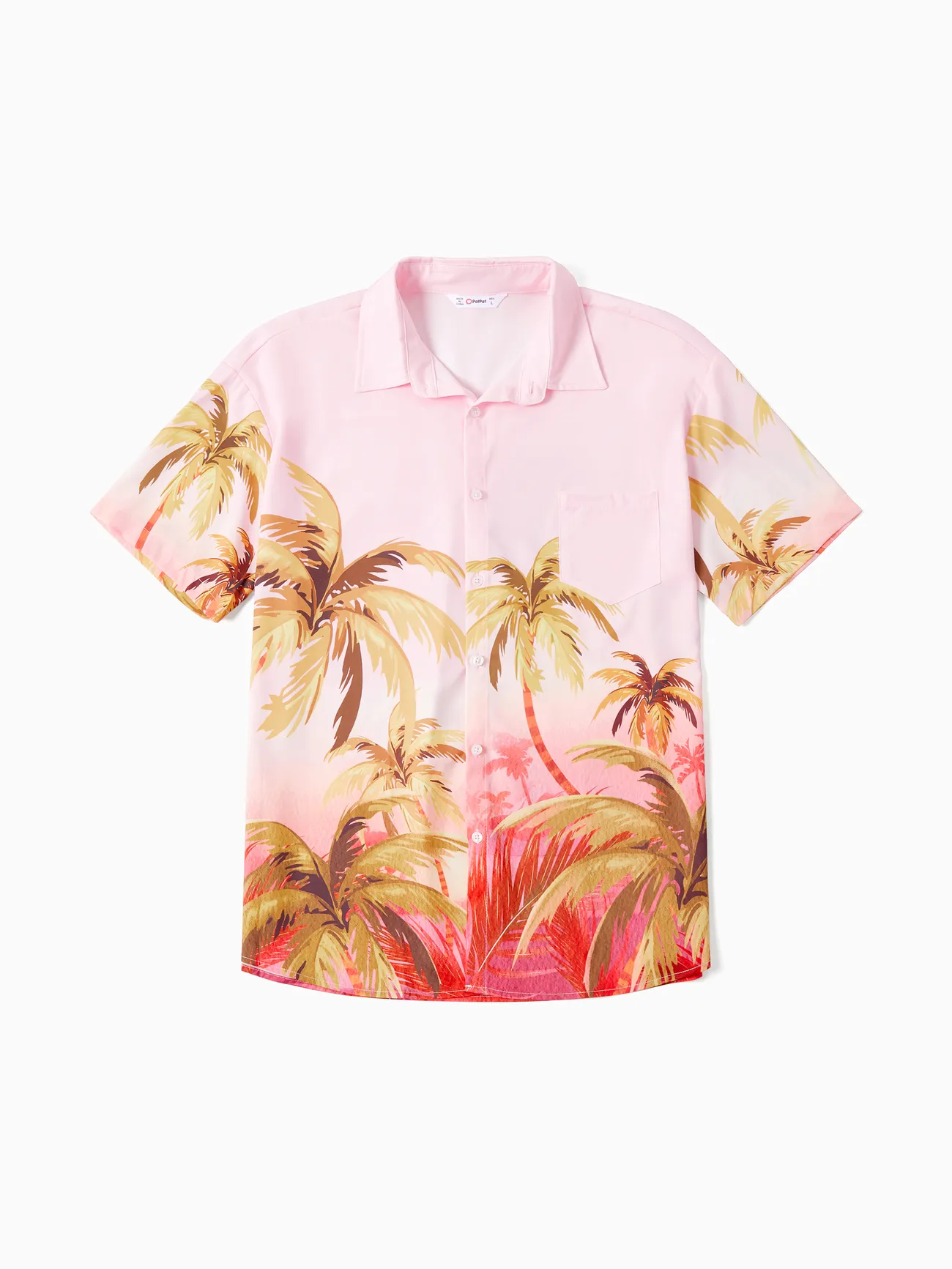 Family Matching Beach Shirt and Pink Tropical Plant Floral V Neck Bow Side Dress Sets Multi-color big image 1