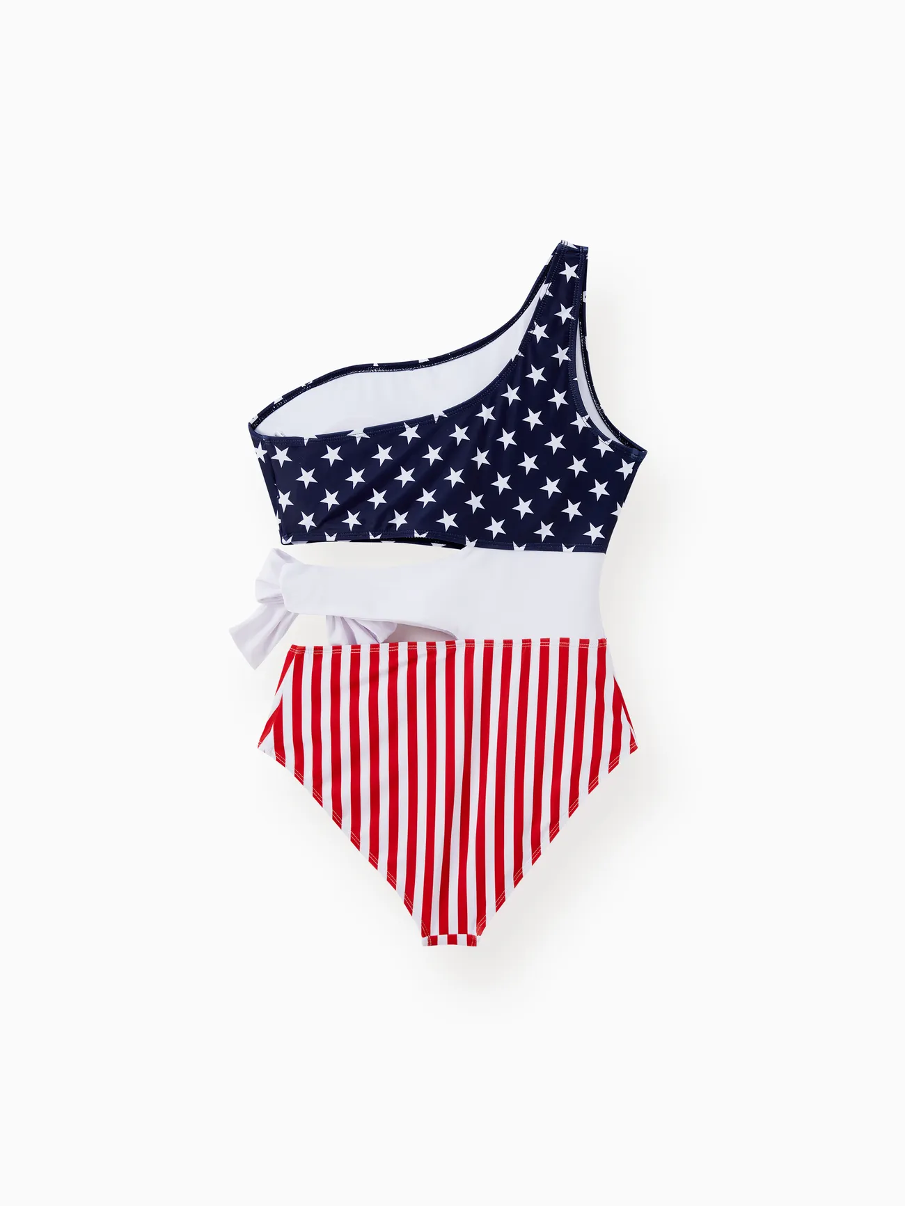 Independence Day Family Matching Color Block Drawstring Swim Trunks or American Flag One Shoulder Tie Waist One-Piece Swimsuit Color block big image 1