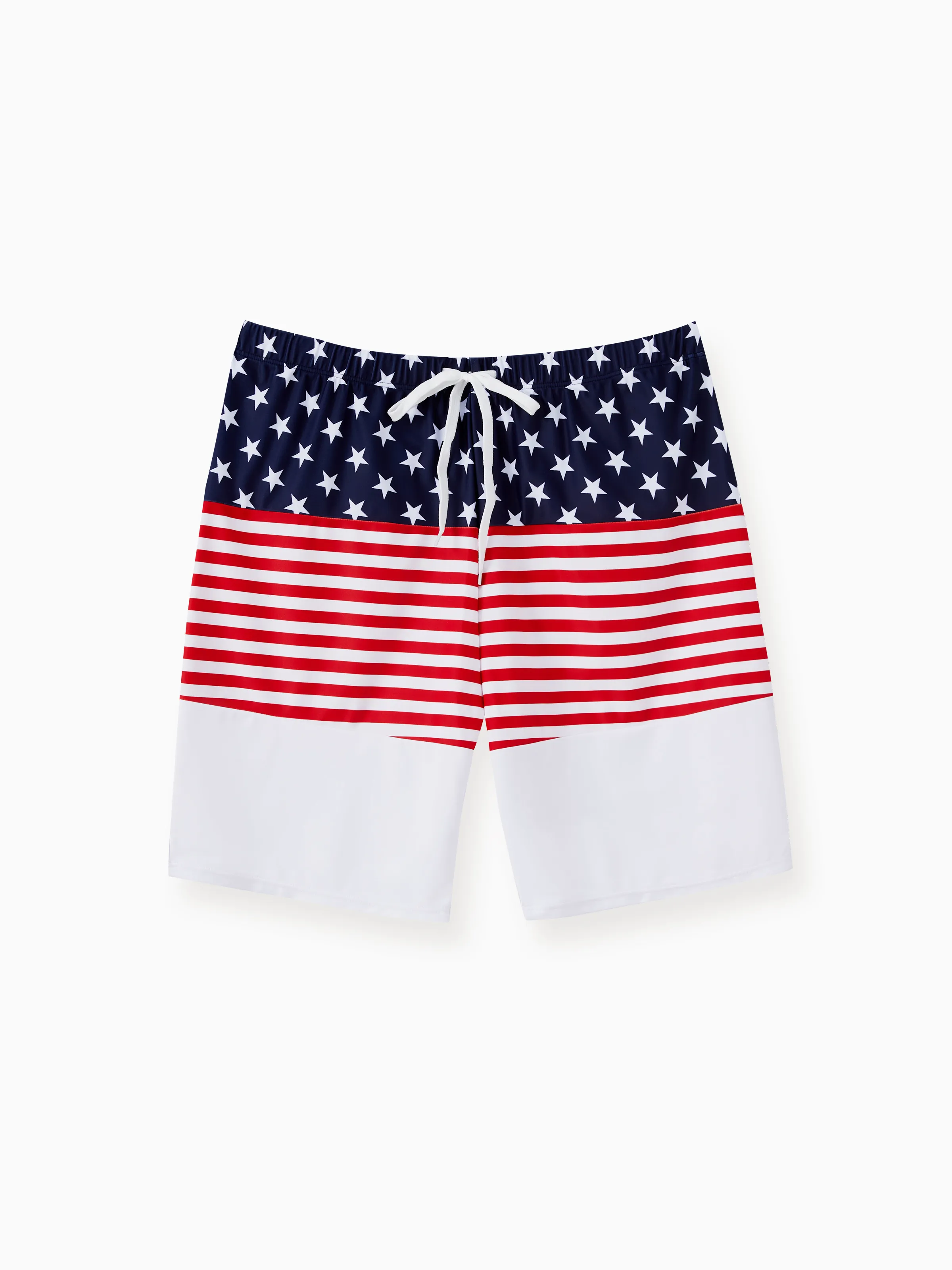 

Independence Day Family Matching Color Block Drawstring Swim Trunks or American Flag One Shoulder Tie Waist One-Piece Swimsuit