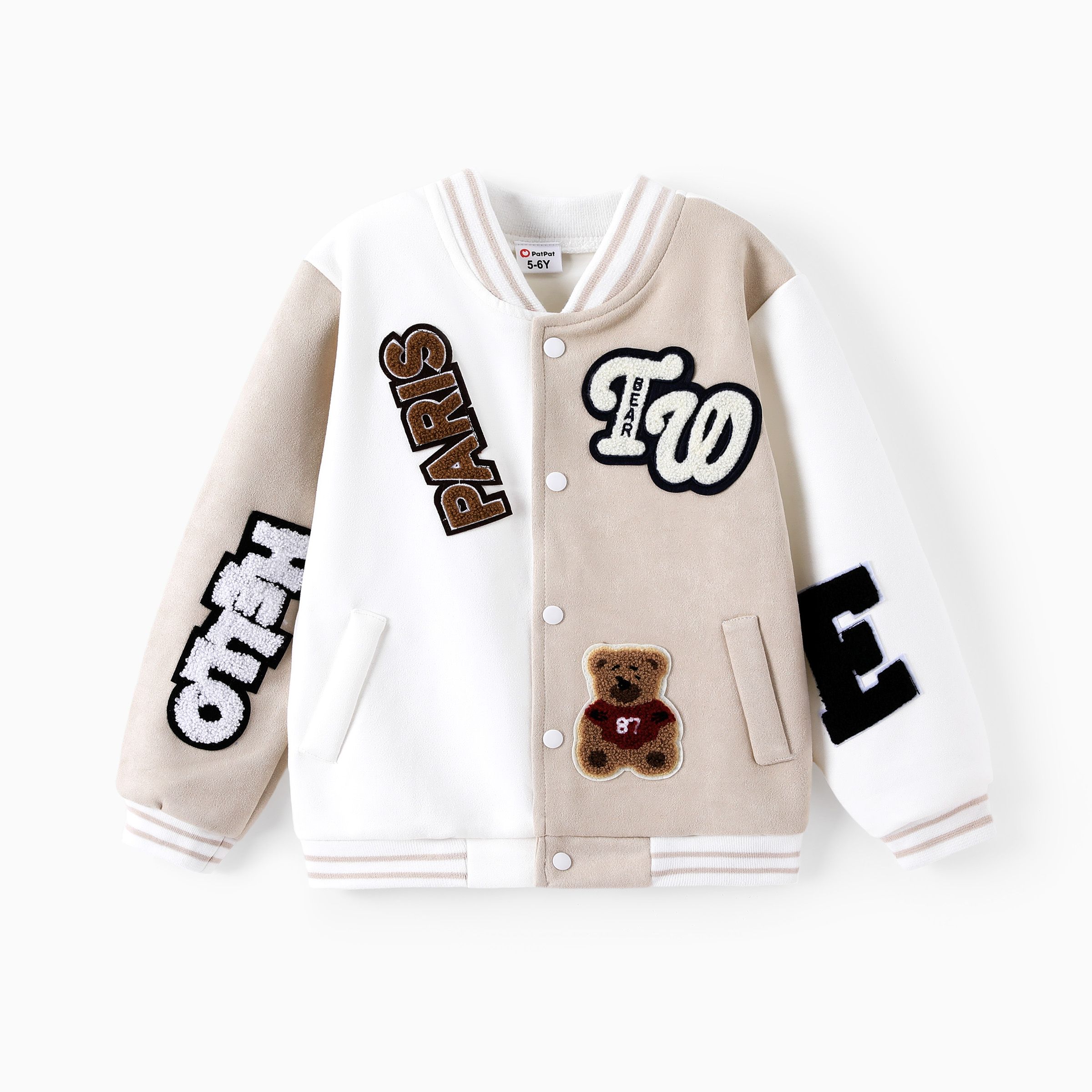 

Toddler/Kid Girl/Boy Letter and Bear Pattern Baseball Jacket