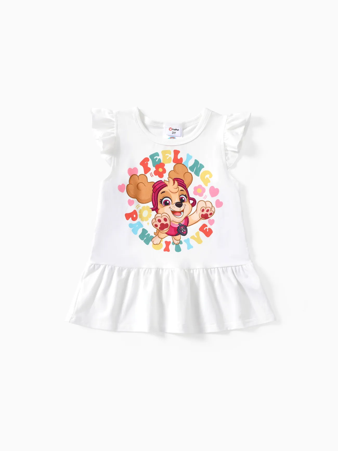Paw Patrol Toddler Girls 2pcs Cute Character Floral Print Flutter-sleeve Top with Flower Rainbow Print Leggings Set White big image 1