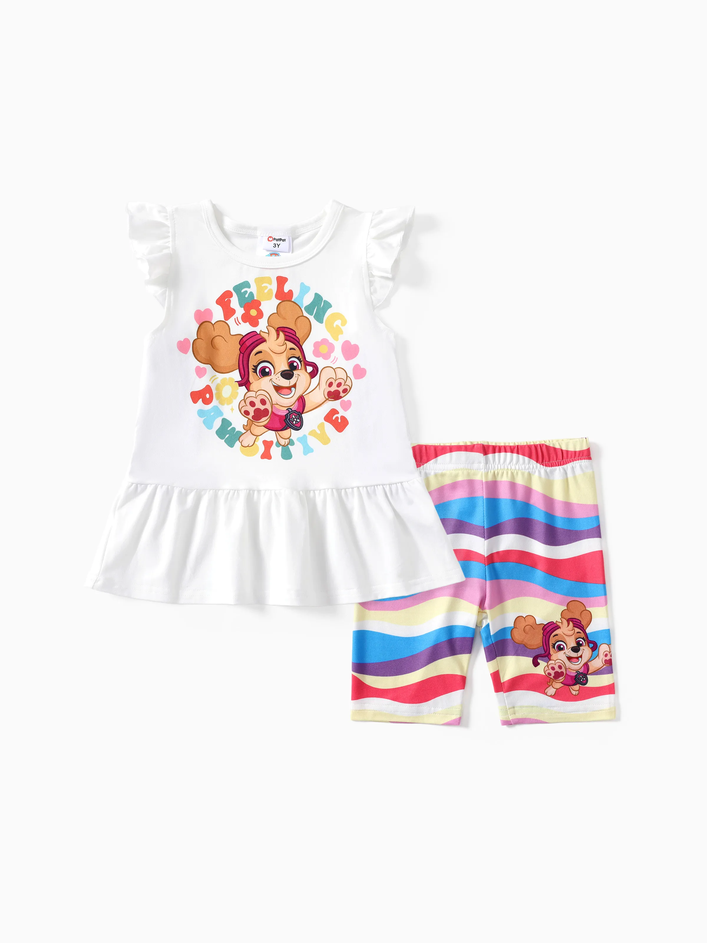 

Paw Patrol Toddler Girls 2pcs Cute Character Floral Print Flutter-sleeve Top with Flower Rainbow Print Leggings Set