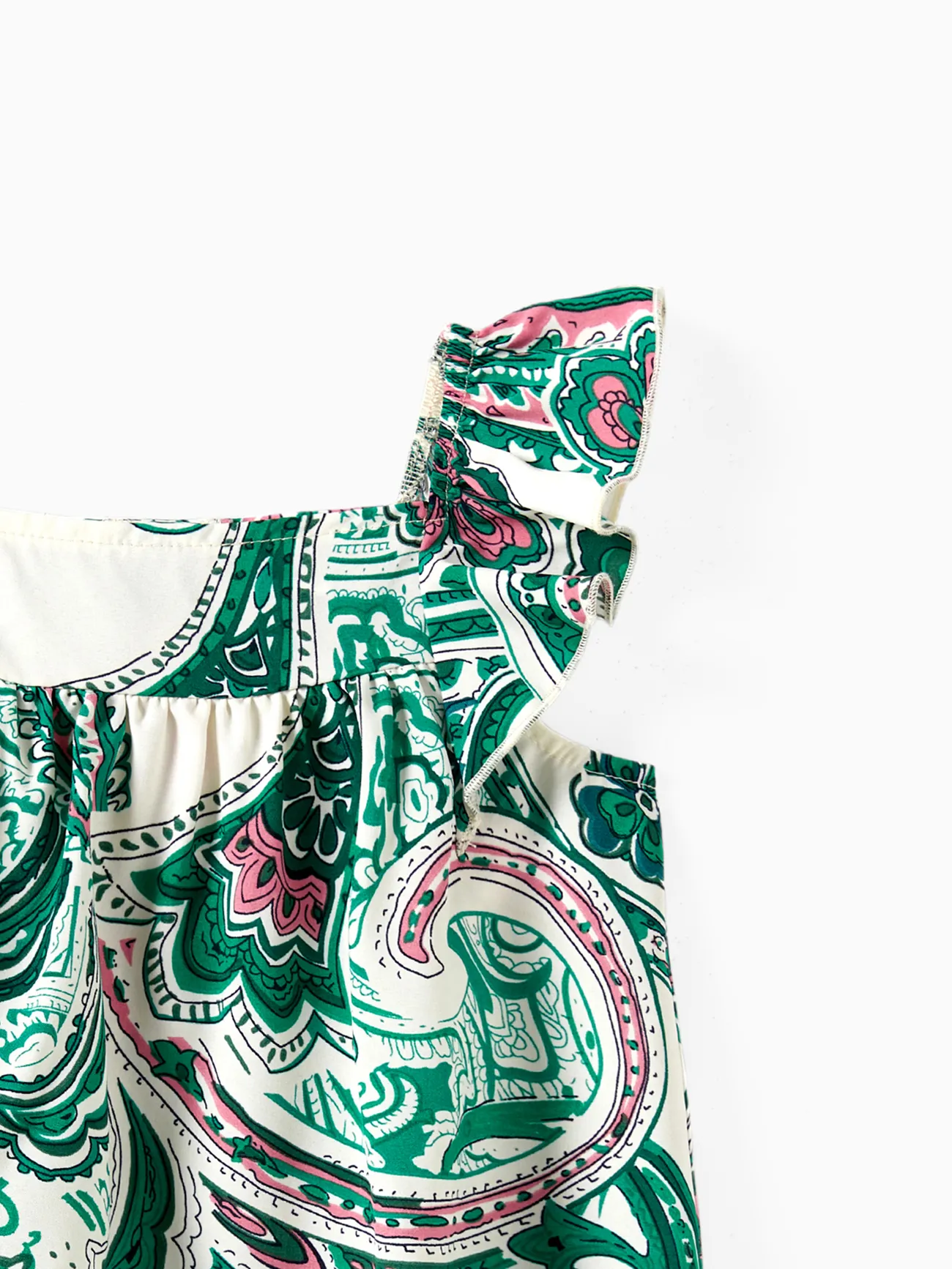 Baby Girl - Family Matching Sets Color Block Polo Shirt or High Neck Halter Ruffle Hem Boho Dress - Green - image 14