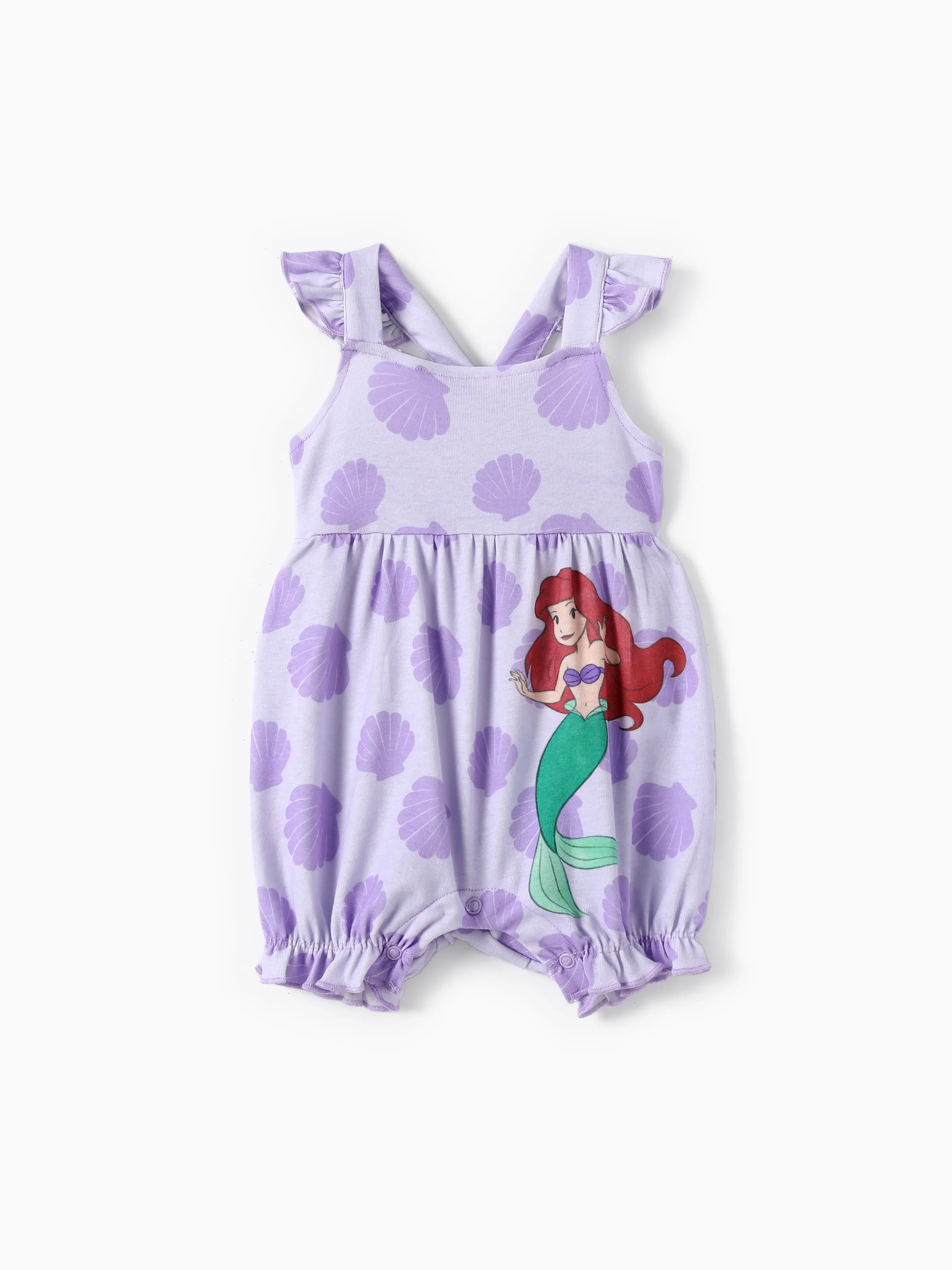 

Disney Princess Baby Girls Ariel 1pc Naia™ Mermaid Shell/Princess Allover Print Flutter-sleeve Romper