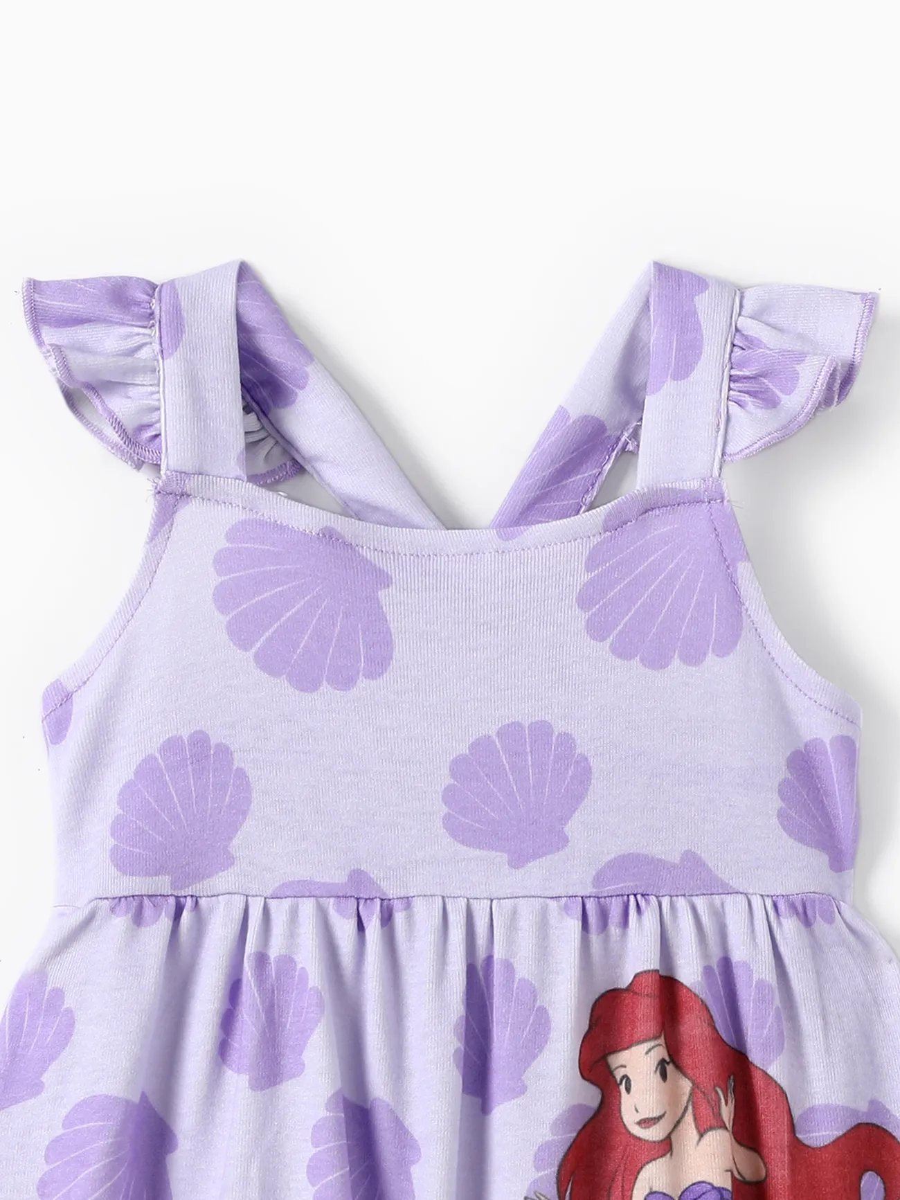 Disney Princess Baby Girls Ariel 1pc Naia™ Mermaid Shell/Princess Allover Print Flutter-sleeve Romper Purple big image 1