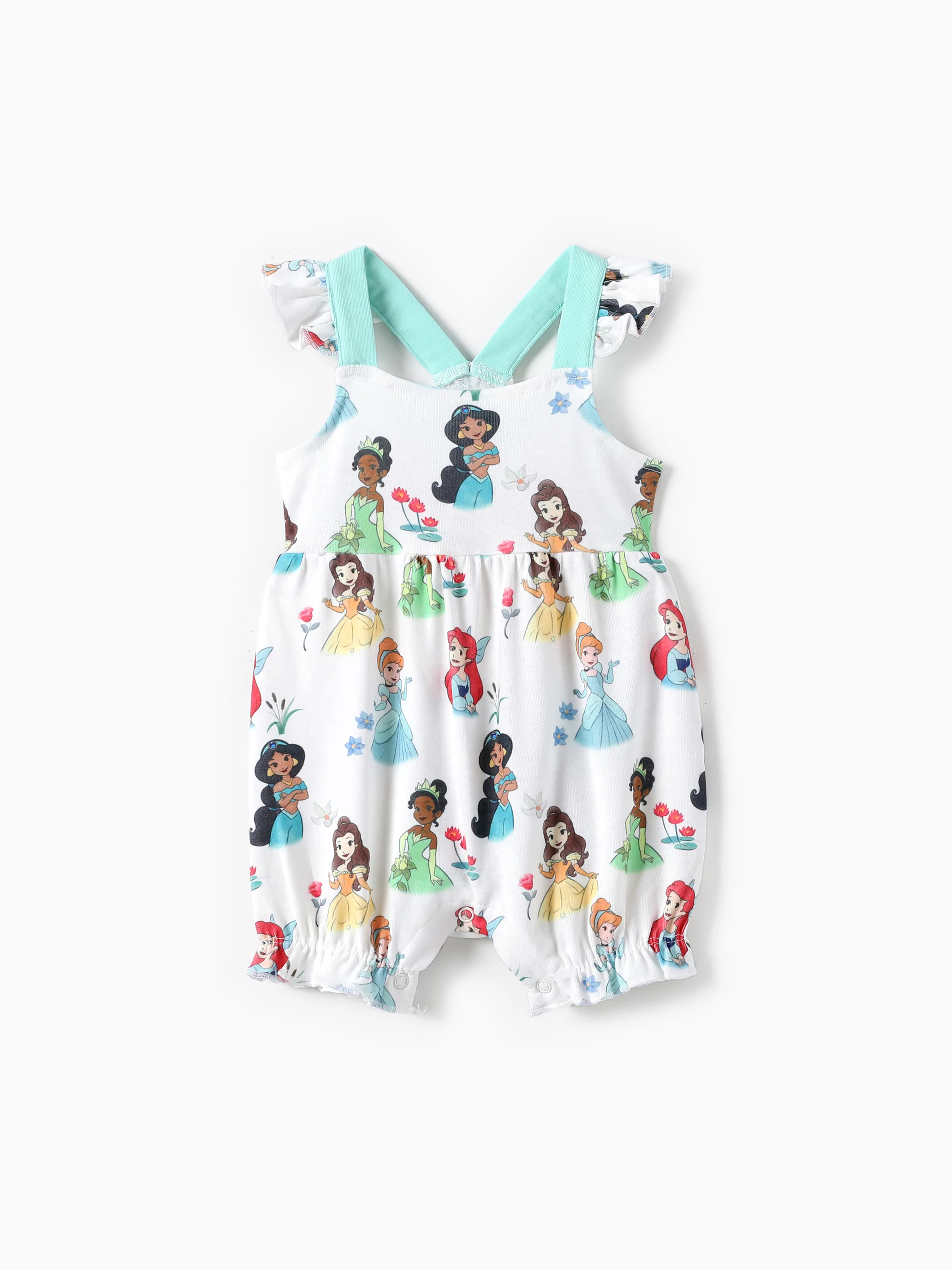 

Disney Princess Baby Girls Ariel 1pc Naia™ Mermaid Shell/Princess Allover Print Flutter-sleeve Romper