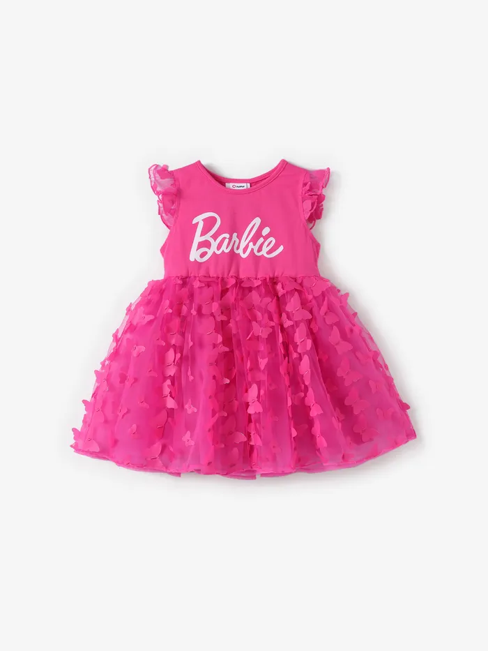 Barbie Kleinkind Mädchen 1pc 3D Schmetterling Flatterärmel Mesh Multilayer Kleid