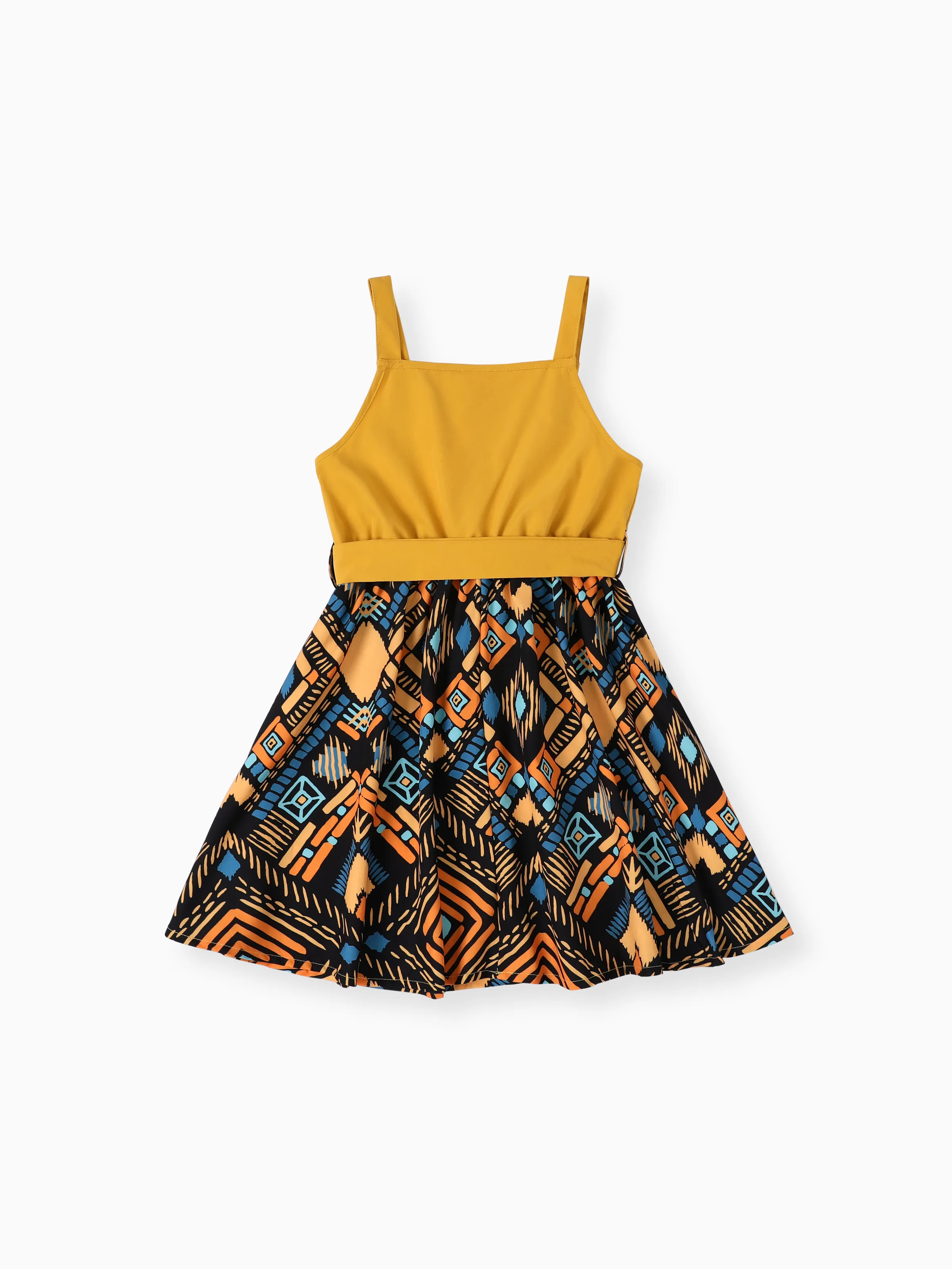 

Kid Girl Bohemia Ethnic Print Colorblock Dress