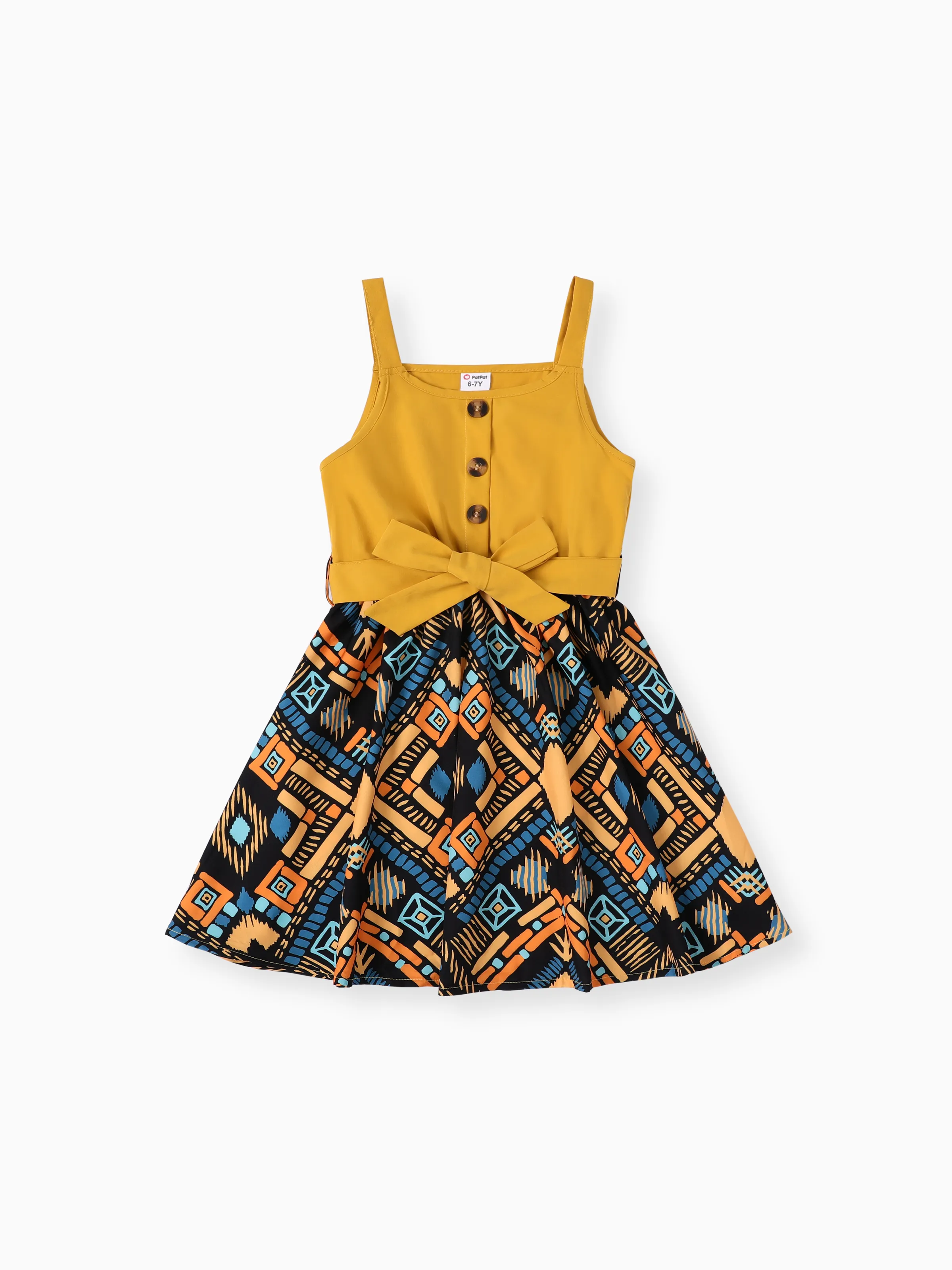 

Kid Girl Bohemia Ethnic Print Colorblock Dress