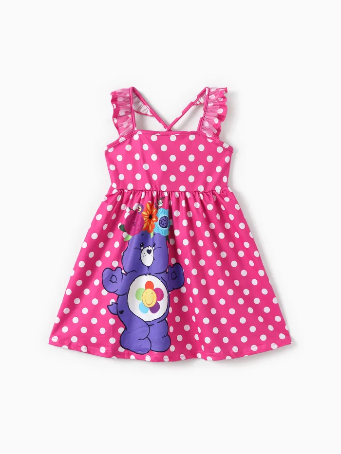Cuidado Bear Toddler Girls 1pc Flor Tropical Polka Dots Flutter Sleeve Dress