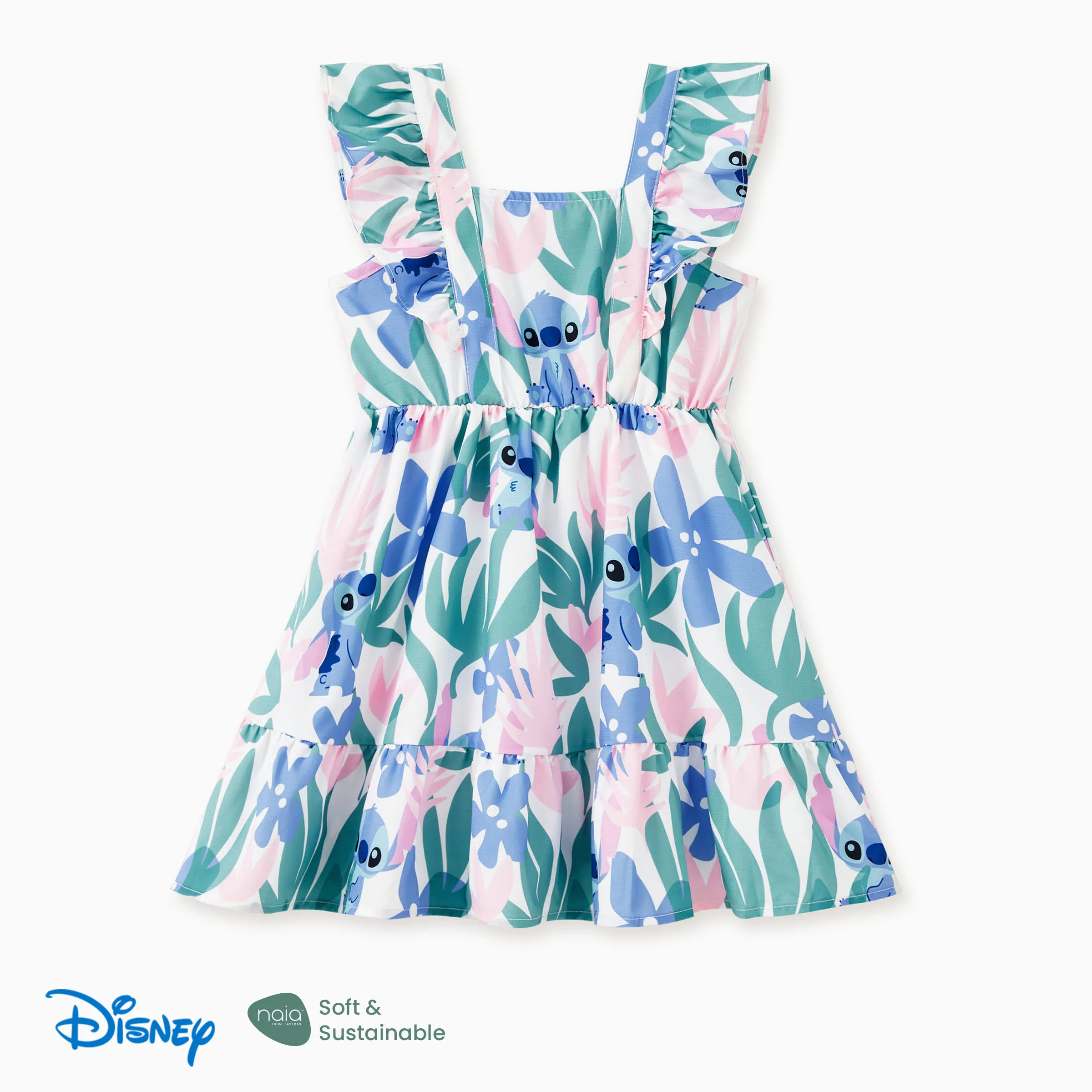 

Disney Family Matching Floral Plant Stitch Print Tee/Ruffle-sleeve Dress