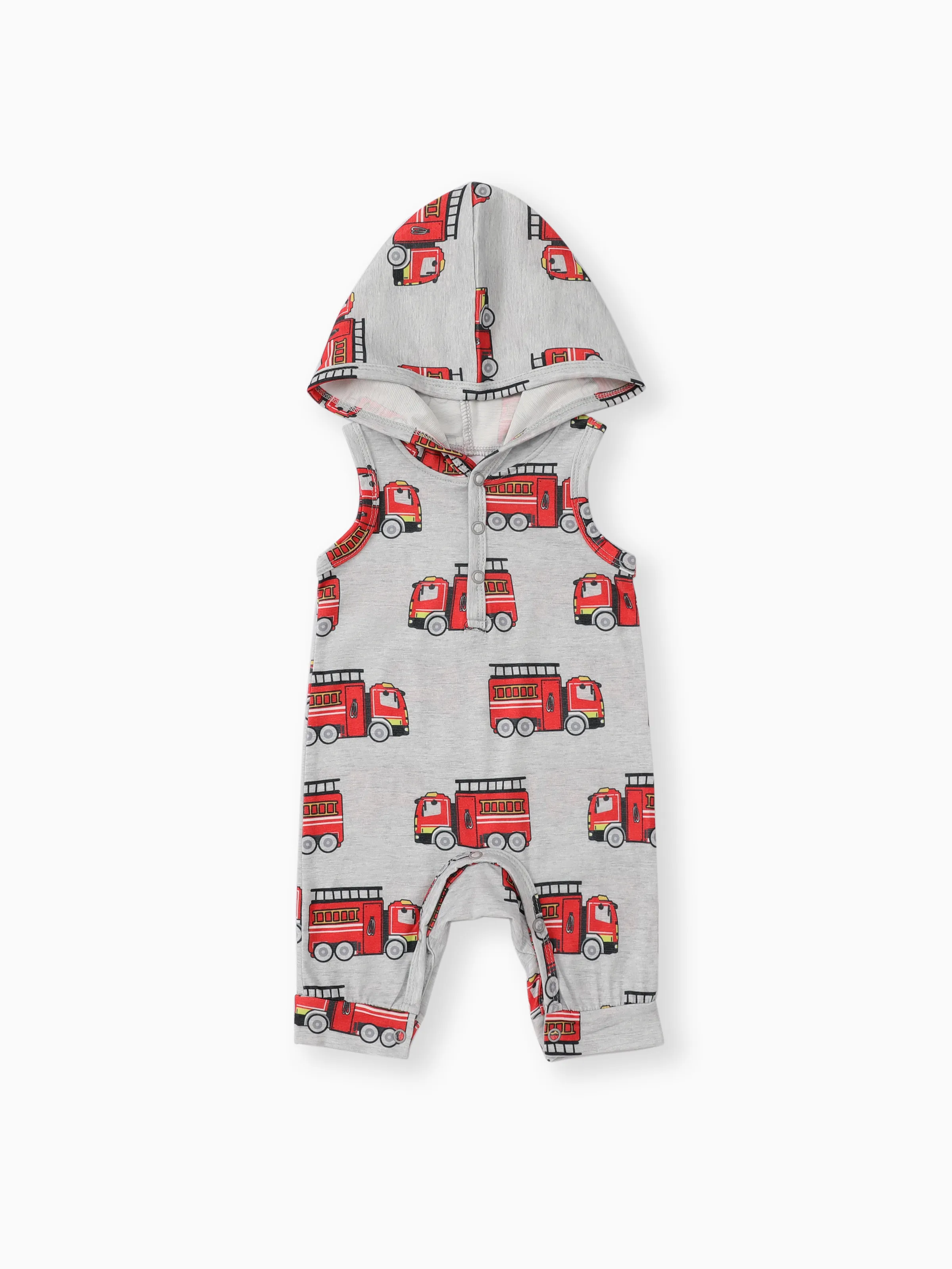 

Baby Boy Vehicle Print Hooded Pajama Romper