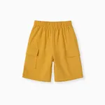 pantalones cortos elásticos con diseño de bolsillo de color sólido para niños Amarillo