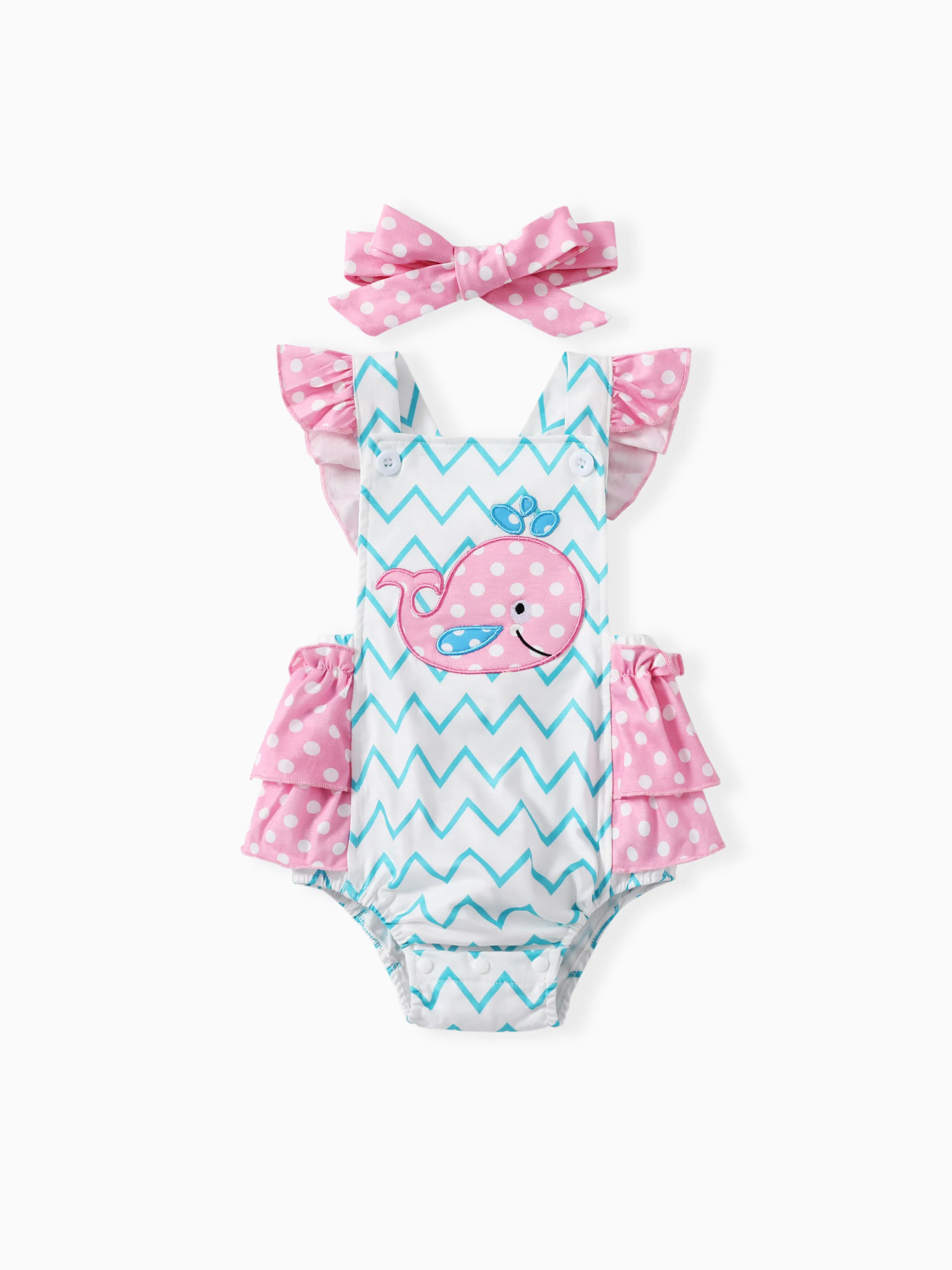 

2pcs Baby Girl Marine Flutter Sleeve Romper Set