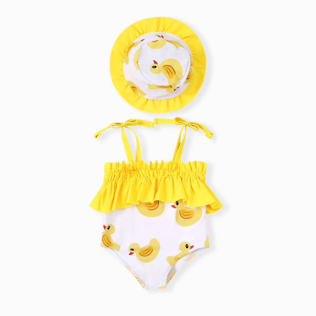 2件 嬰兒 女 荷葉邊 童趣 背心 泳衣 黃色 big image 1