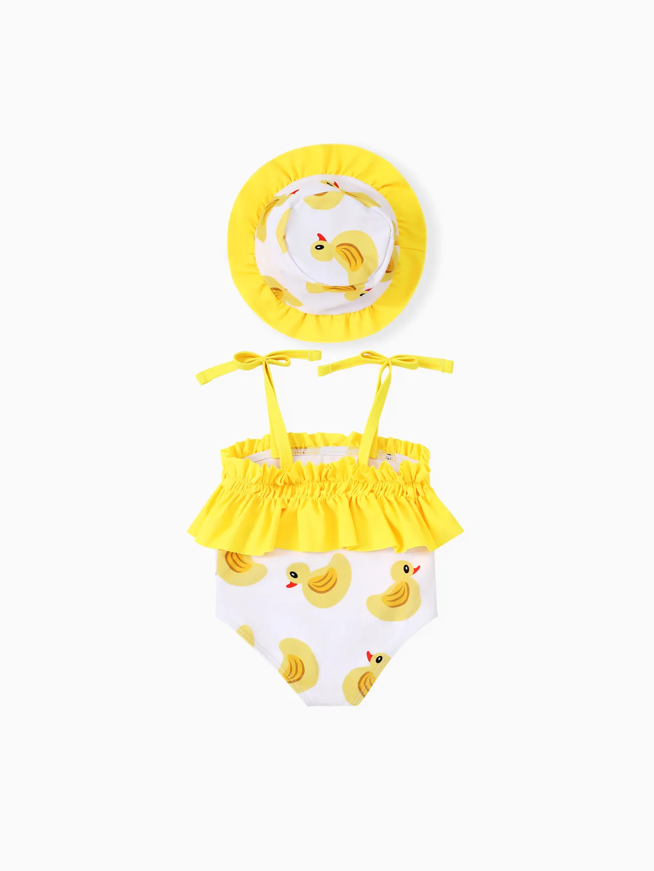 2 unidades Bebé Chica Volantes Infantil Camiseta sin mangas Trajes de baño Amarillo big image 1