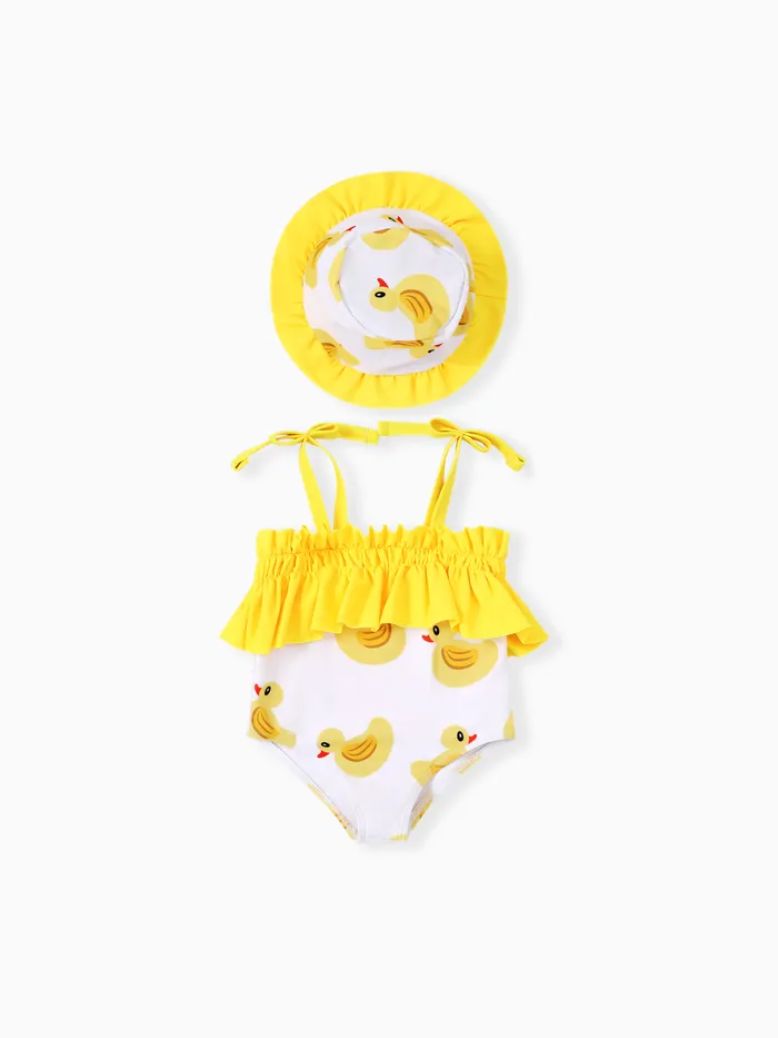Bebé Niña 2pcs Traje de Baño Infantil Animal Con Volantes Con Sombrero