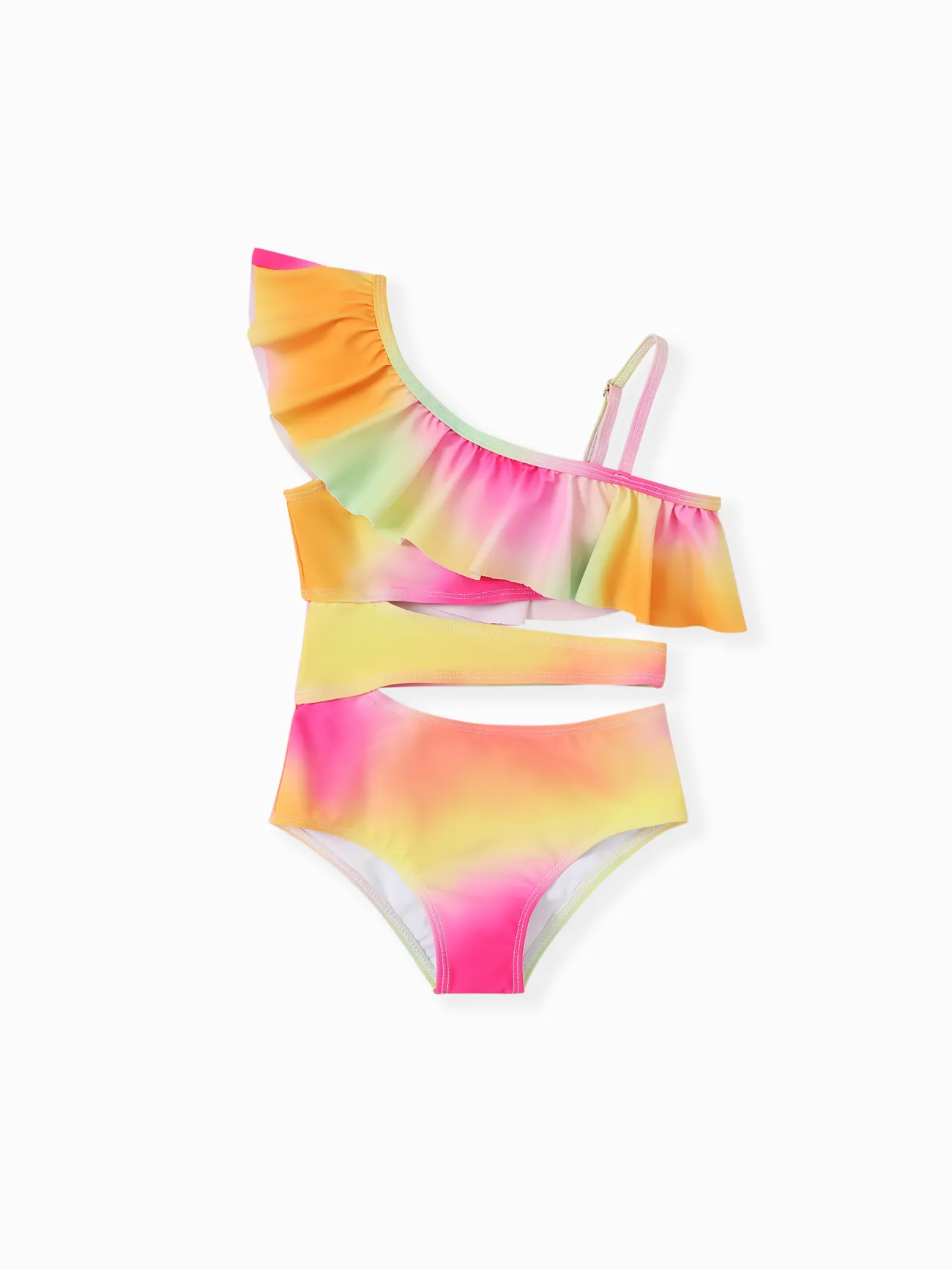 Sweet Girl Ruffle Edge Swimsuit, Polyester Spandex, 1 Piece Multi-color big image 1