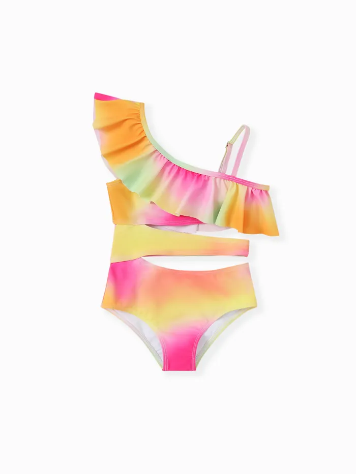 Sweet Girl Ruffle Edge Swimsuit, Polyester Spandex, 1 Piece