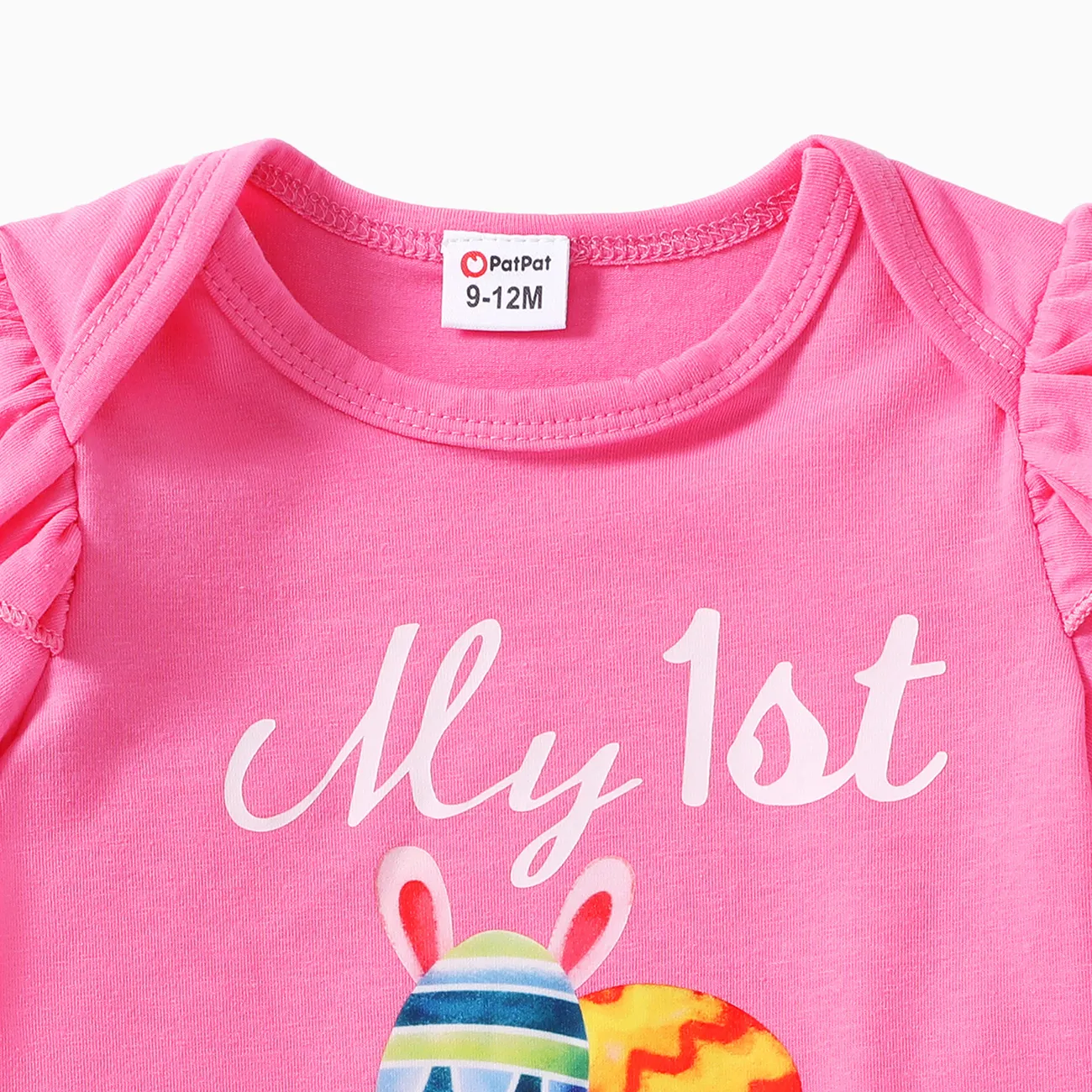4pcs Baby Girl  Easter Set with Alphabet Print Top, Printed Leggings, Hat and Headband Pink big image 1