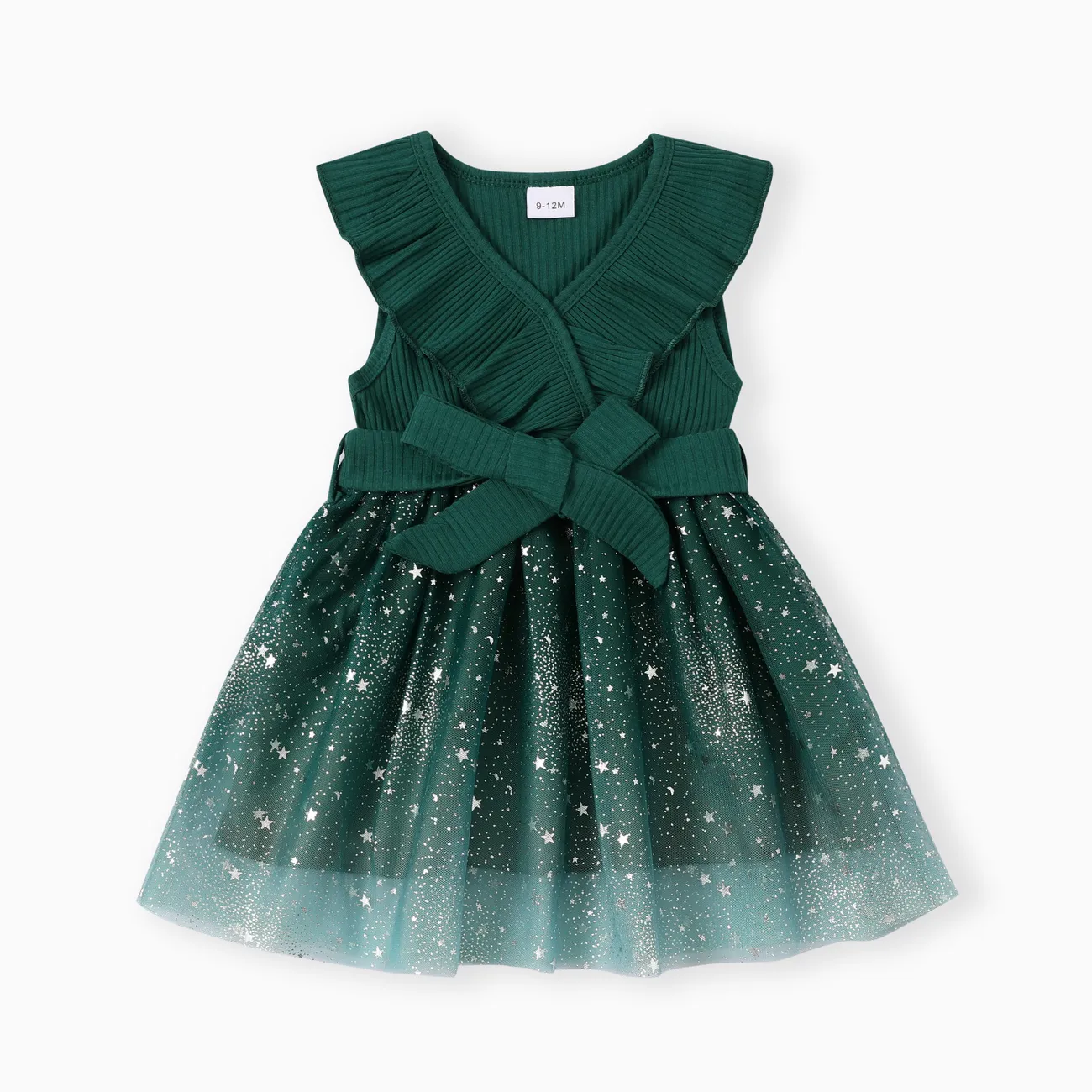 嬰兒 荷葉邊 甜美 無袖 連衣裙 綠色 big image 1