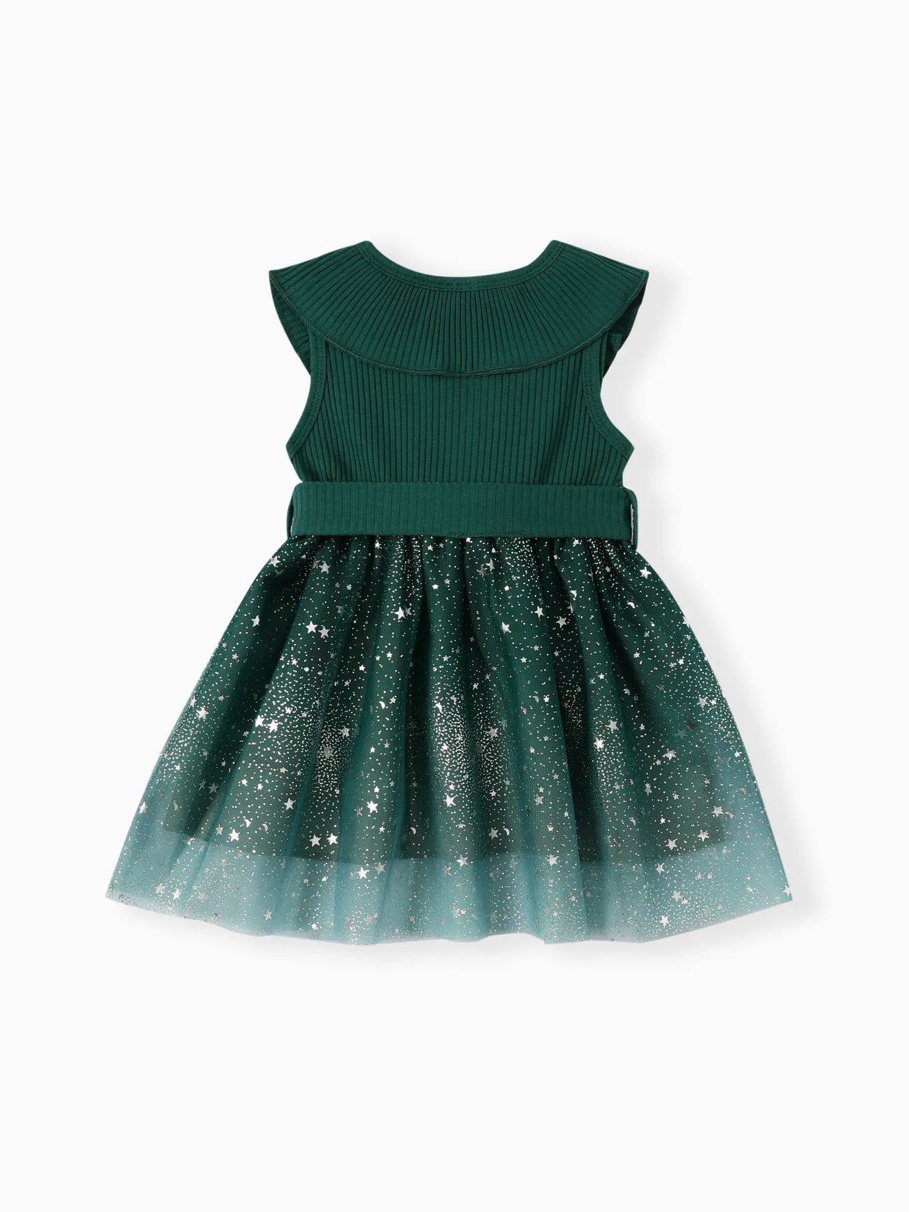 嬰兒 荷葉邊 甜美 無袖 連衣裙 綠色 big image 1