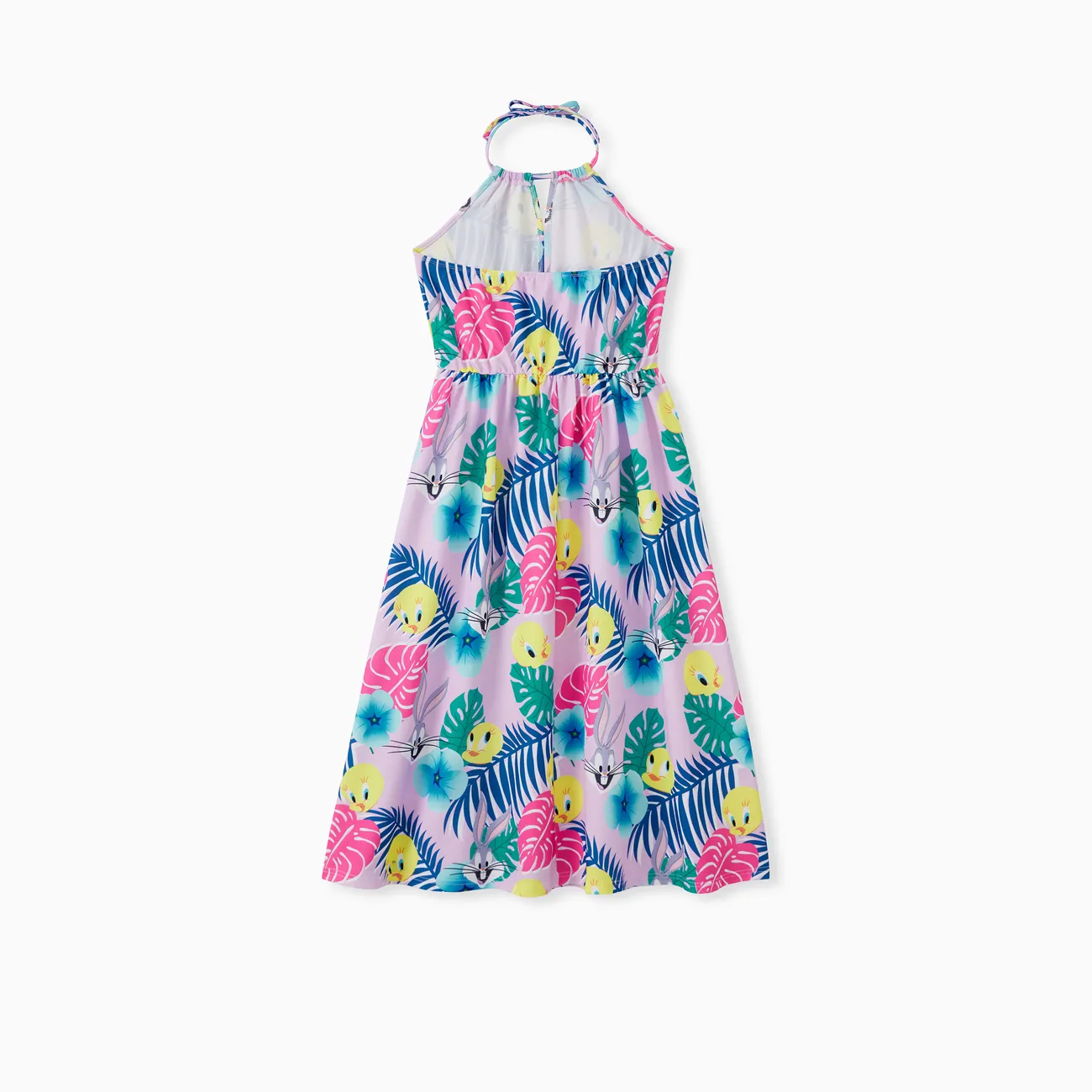 Looney Tunes Family Matching Flower Palm Leaf Character Print Onesie/Sleeveless Dress/T-shirt Pink big image 1