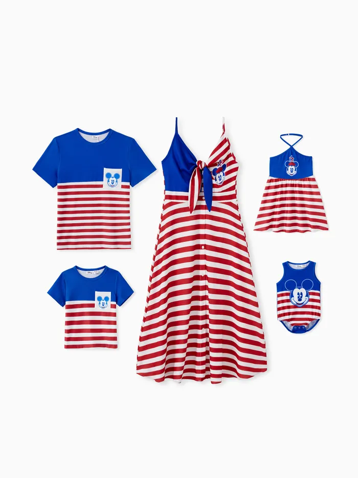 Disney Mickey and Friends Family Matching Independence Day Mickey Character Striped Pint Sleeveless Dress/Tee/Onesie