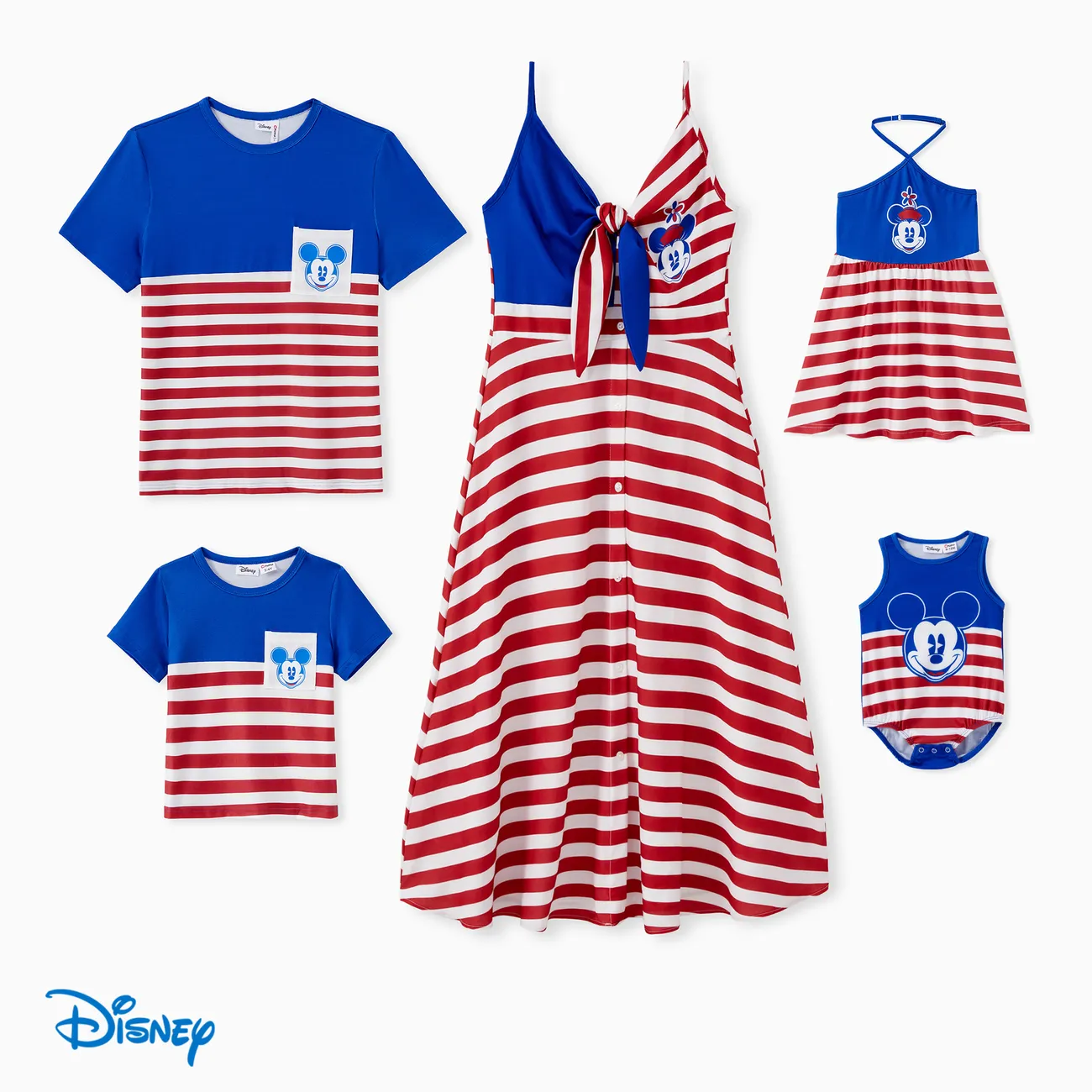 Disney Mickey and Friends Family Matching Independence Day Mickey Character Striped Pint Sleeveless Dress/Tee/Onesie Color block big image 1