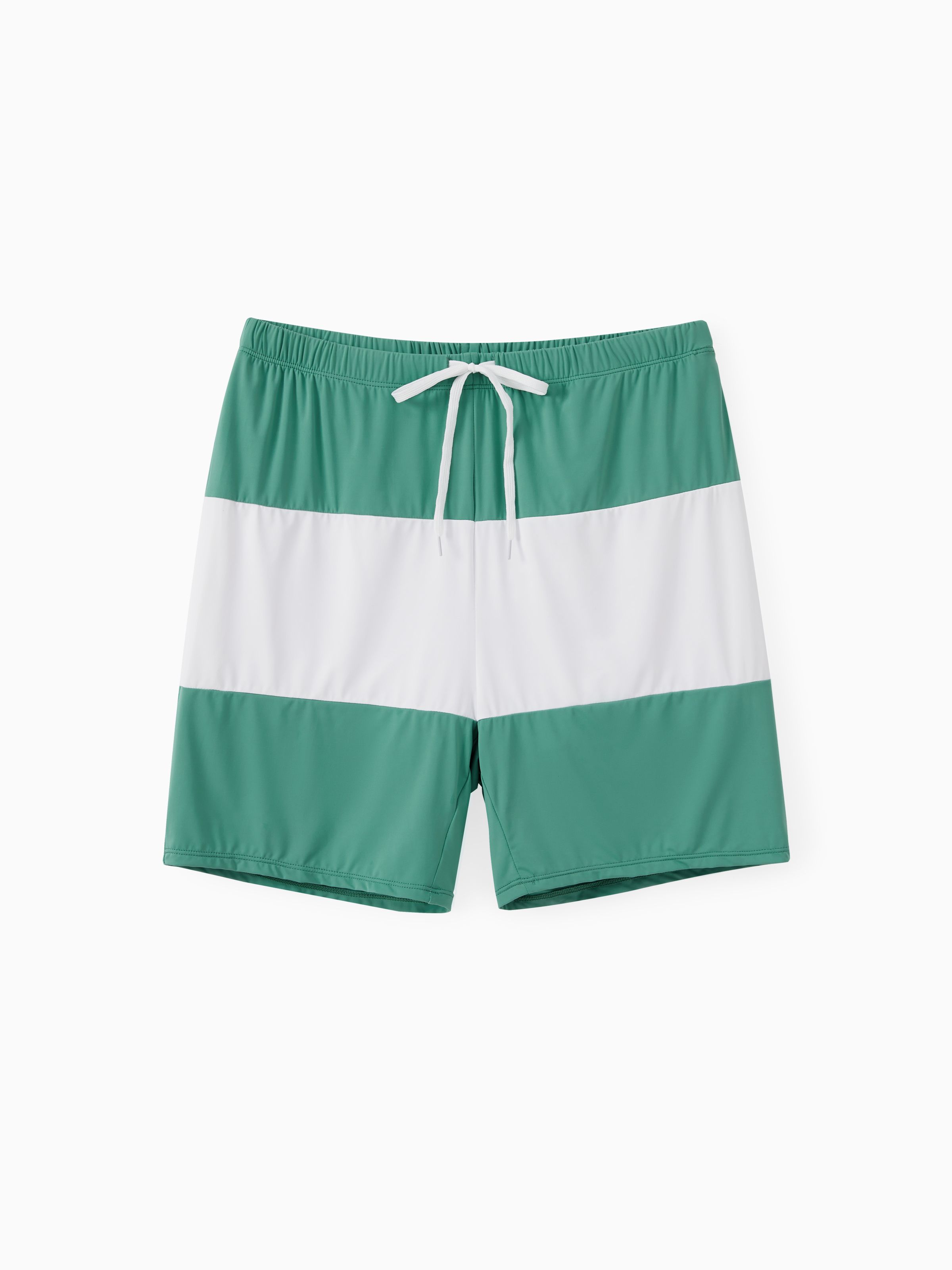 

UPF50+ Family Matching Green and White Color Block Drawstring Swim Trunks or Bikini (Sun-Protective)