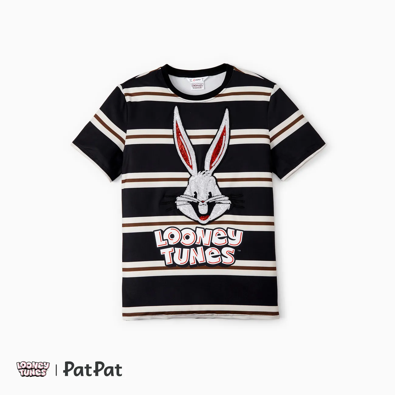 Looney Tunes Family Matching Cotton Bugs Bunny Character Striped Print T-shirt/Dress Black big image 1