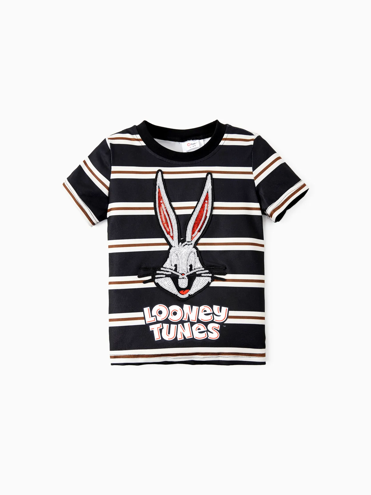 Looney Tunes Family Matching Cotton Bugs Bunny Character Striped Print T-shirt/Dress Black big image 1