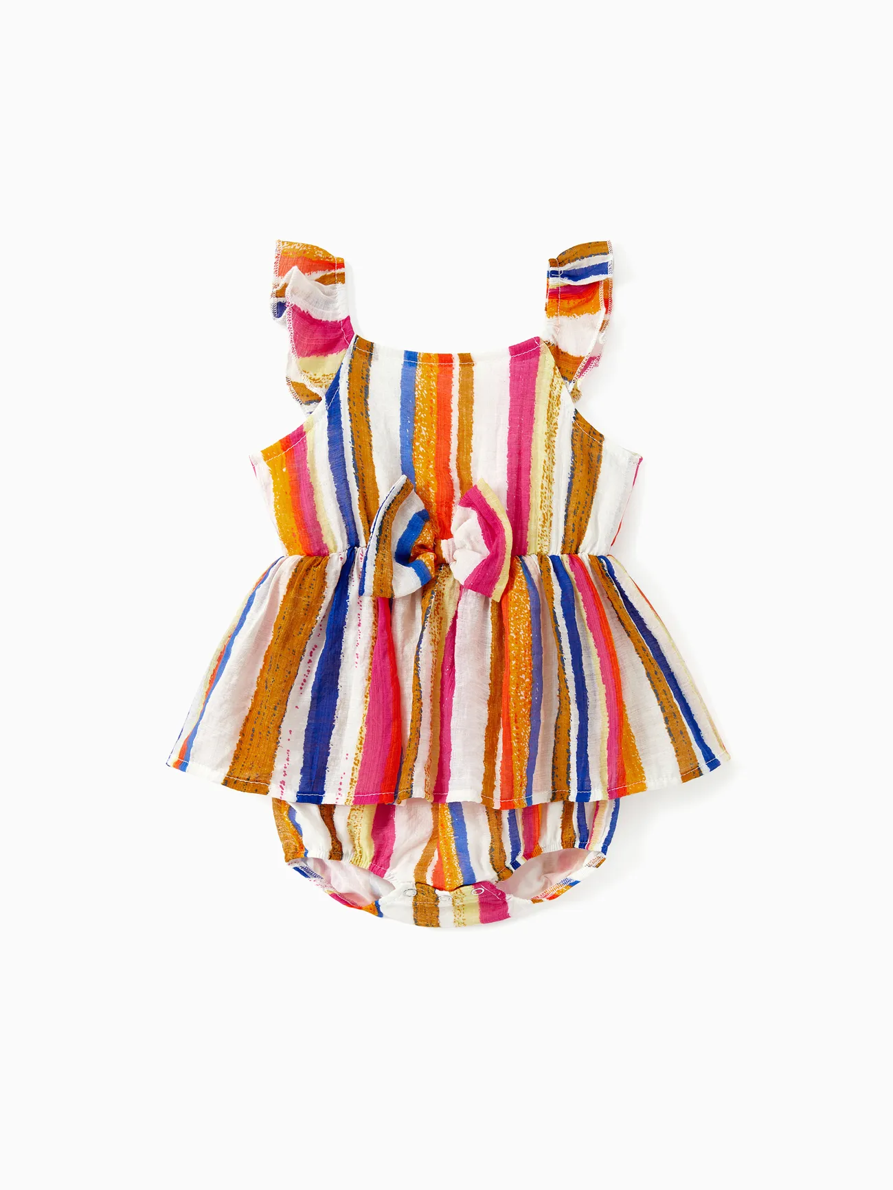 Family Matching Sets Colorful Vertical Stripe Tee or Ruffle Hemline Belted Halter Dress COLOREDSTRIPES big image 1