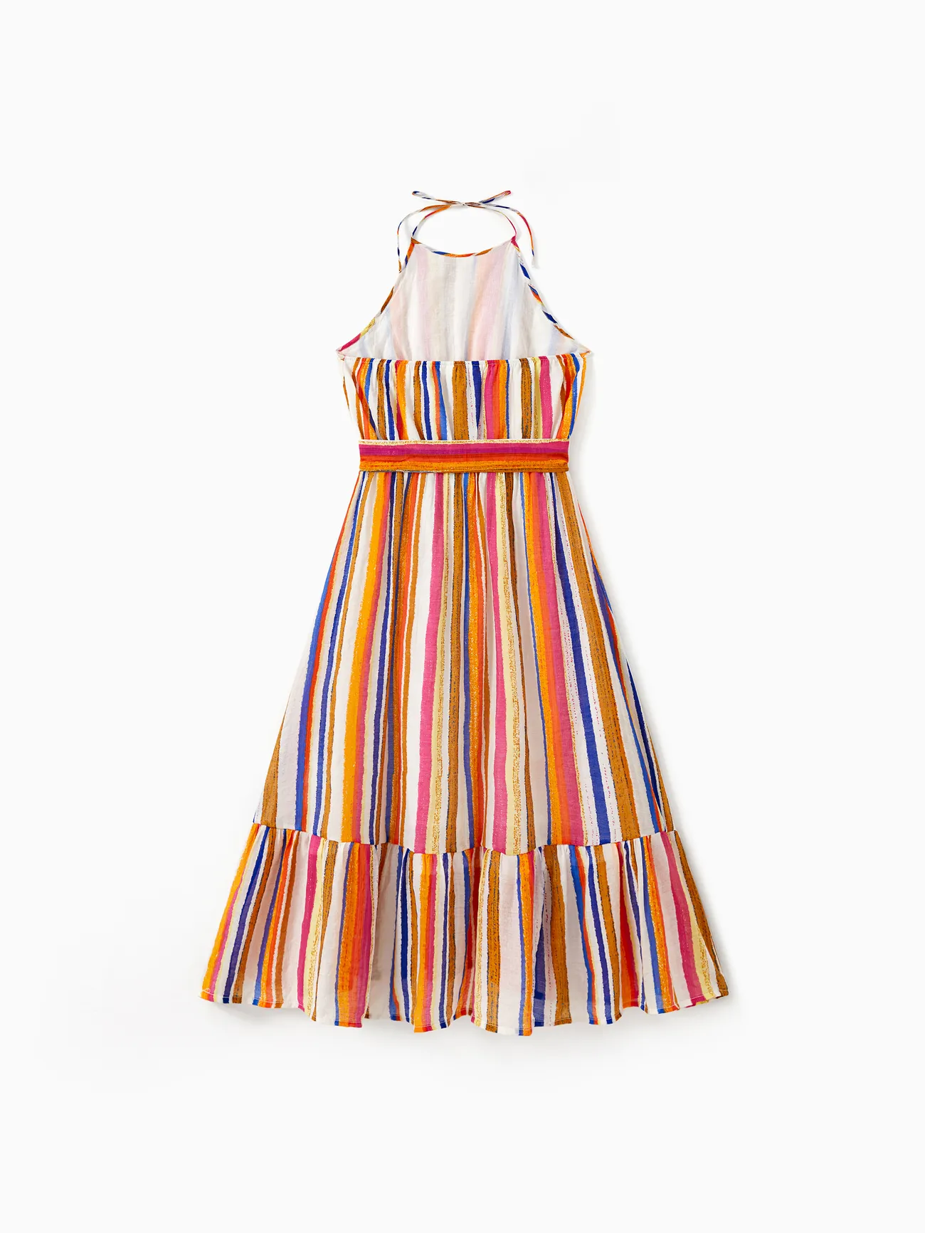 Family Matching Sets Colorful Vertical Stripe Tee or Ruffle Hemline Belted Halter Dress COLOREDSTRIPES big image 1