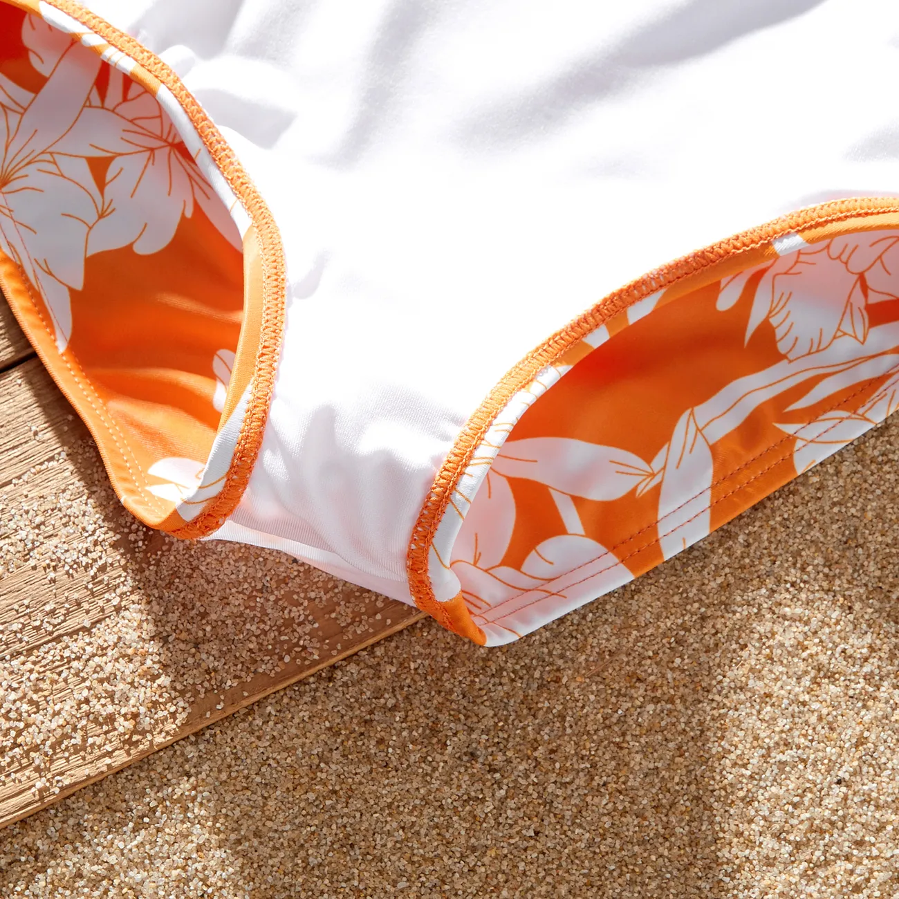 Family Matching Orange Floral Drawstring Swim Trunks or Cross Front Drawstring Sides One-Piece Swimsuit Orange big image 1