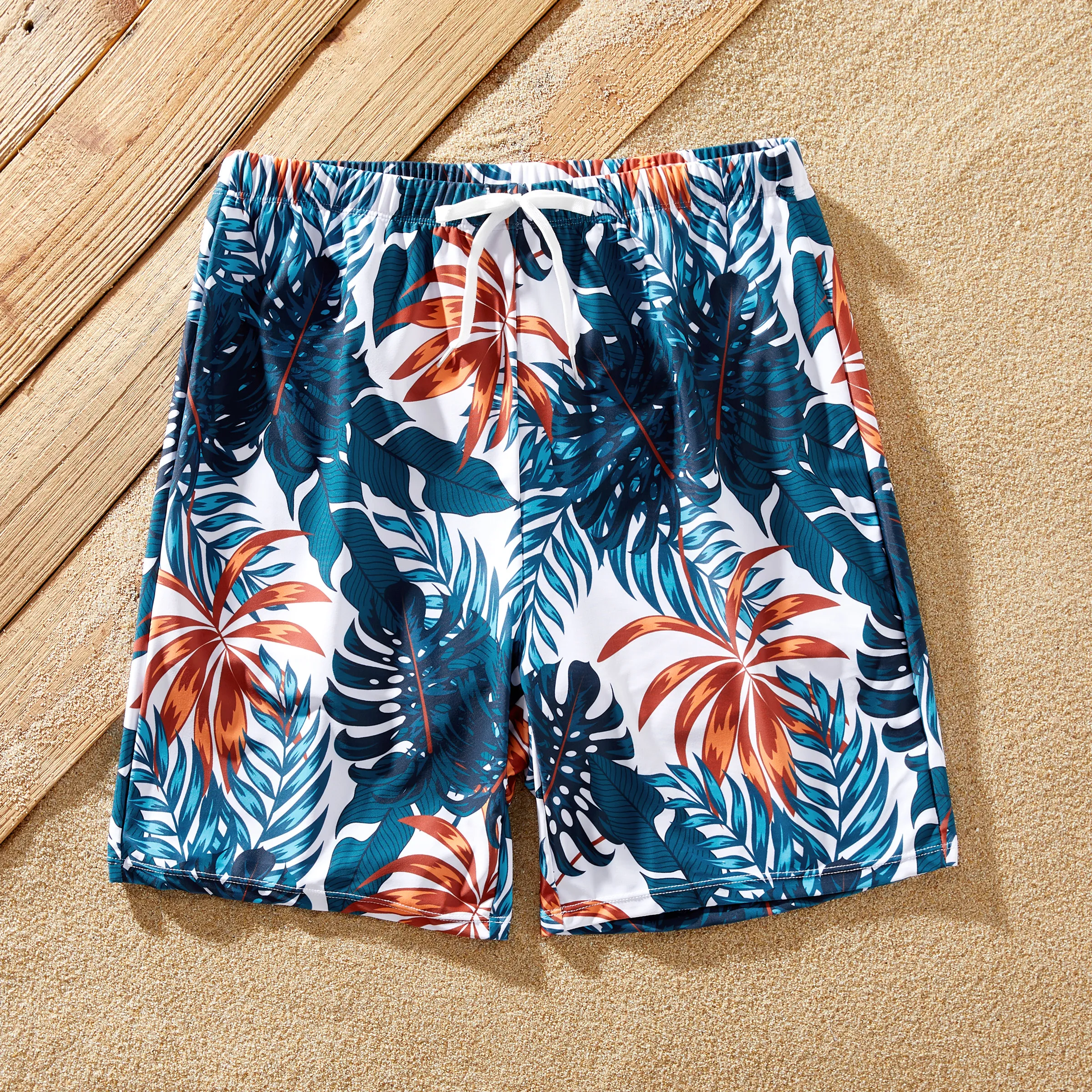 

Family Matching Swimsuits Tropical Leaf Pattern Drawstring Swim Trunks or Cross Strap Flowy Tankini