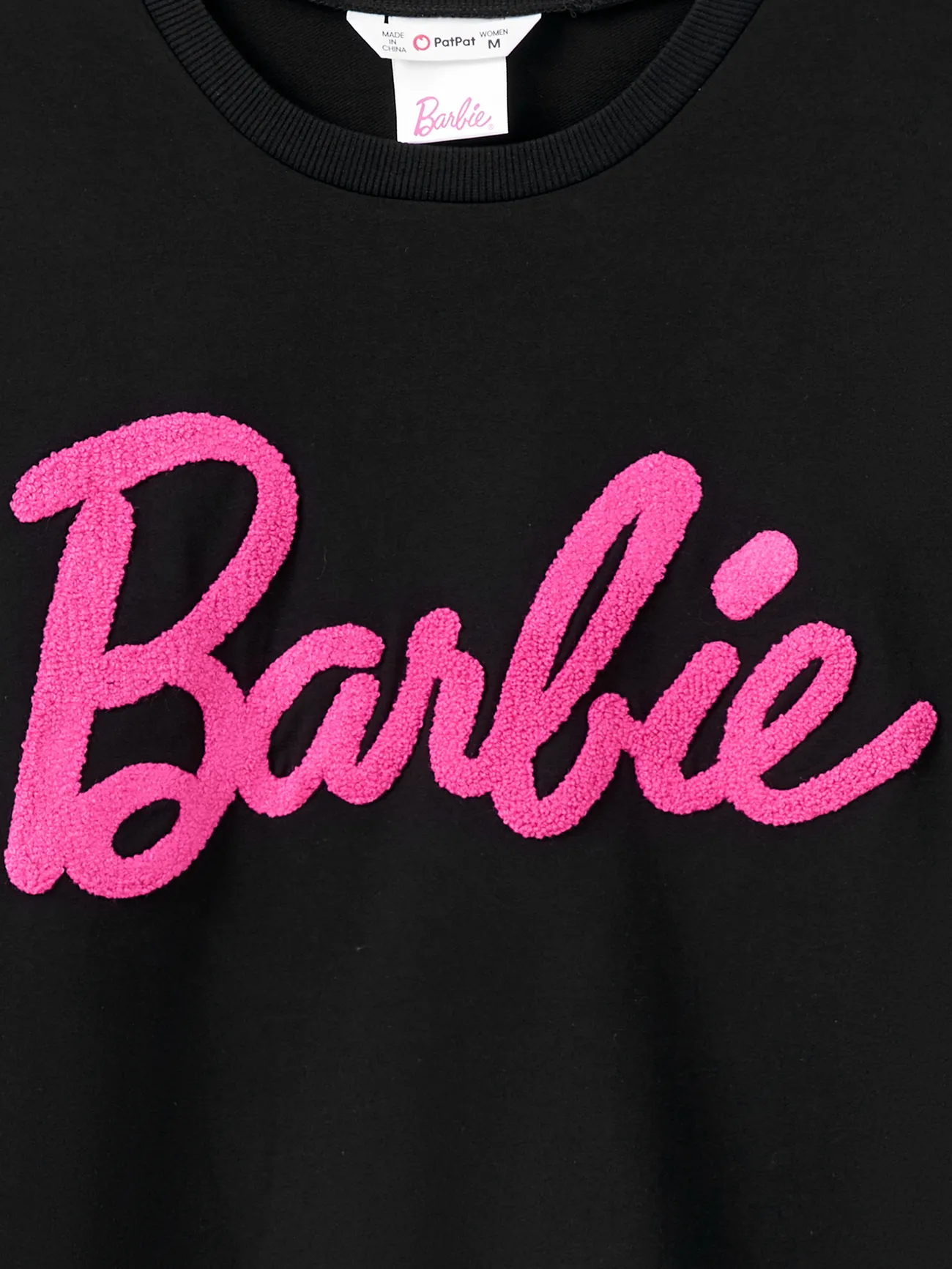 Barbie Mommy and Me Letter Embroidered Long-sleeve Cotton Sweatshirt Black big image 1