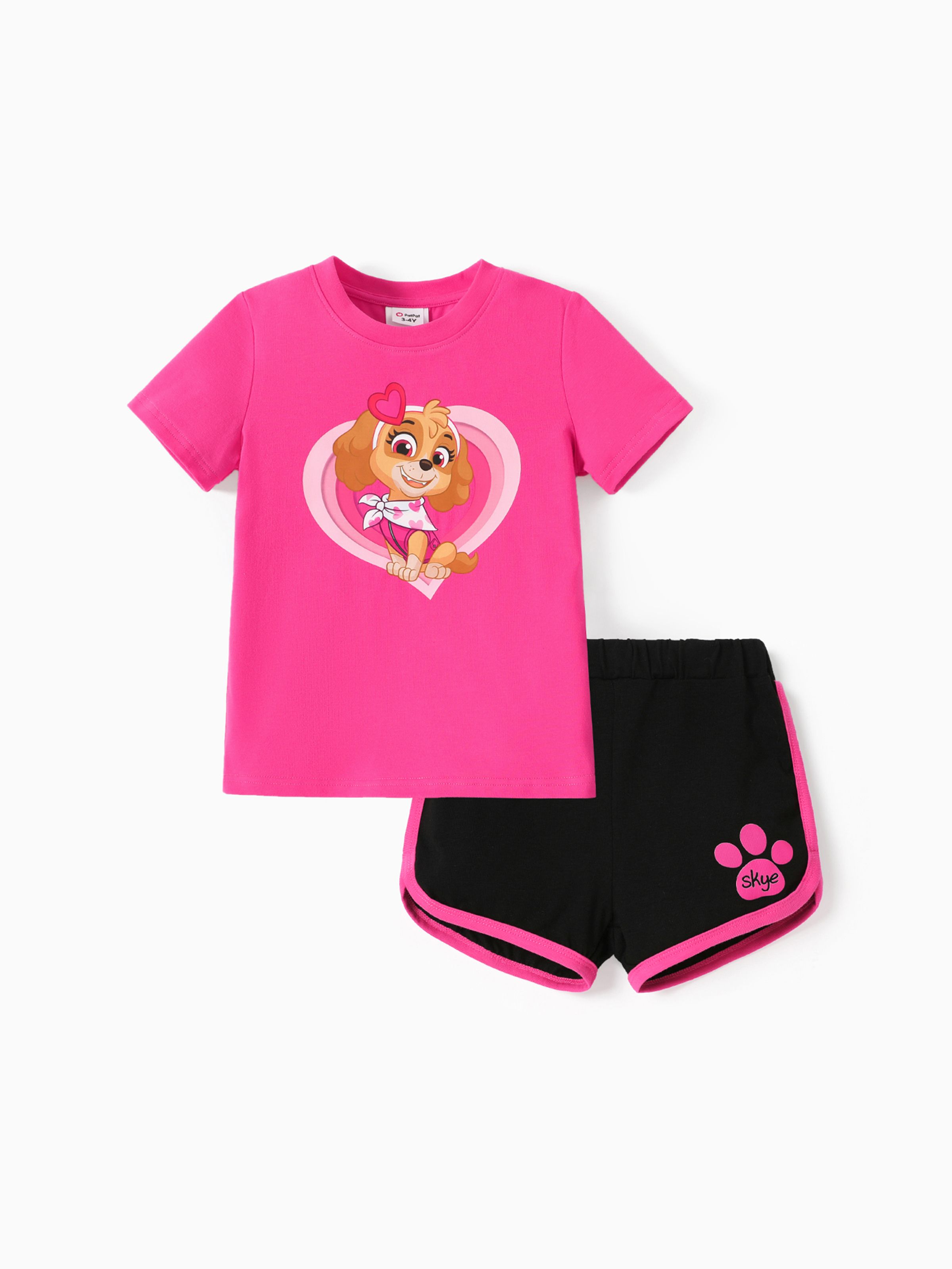 

PAW Patrol Toddler Girl 2pcs Mother's Day Heart Print Short-sleeve Cotton Tee and Shorts Set